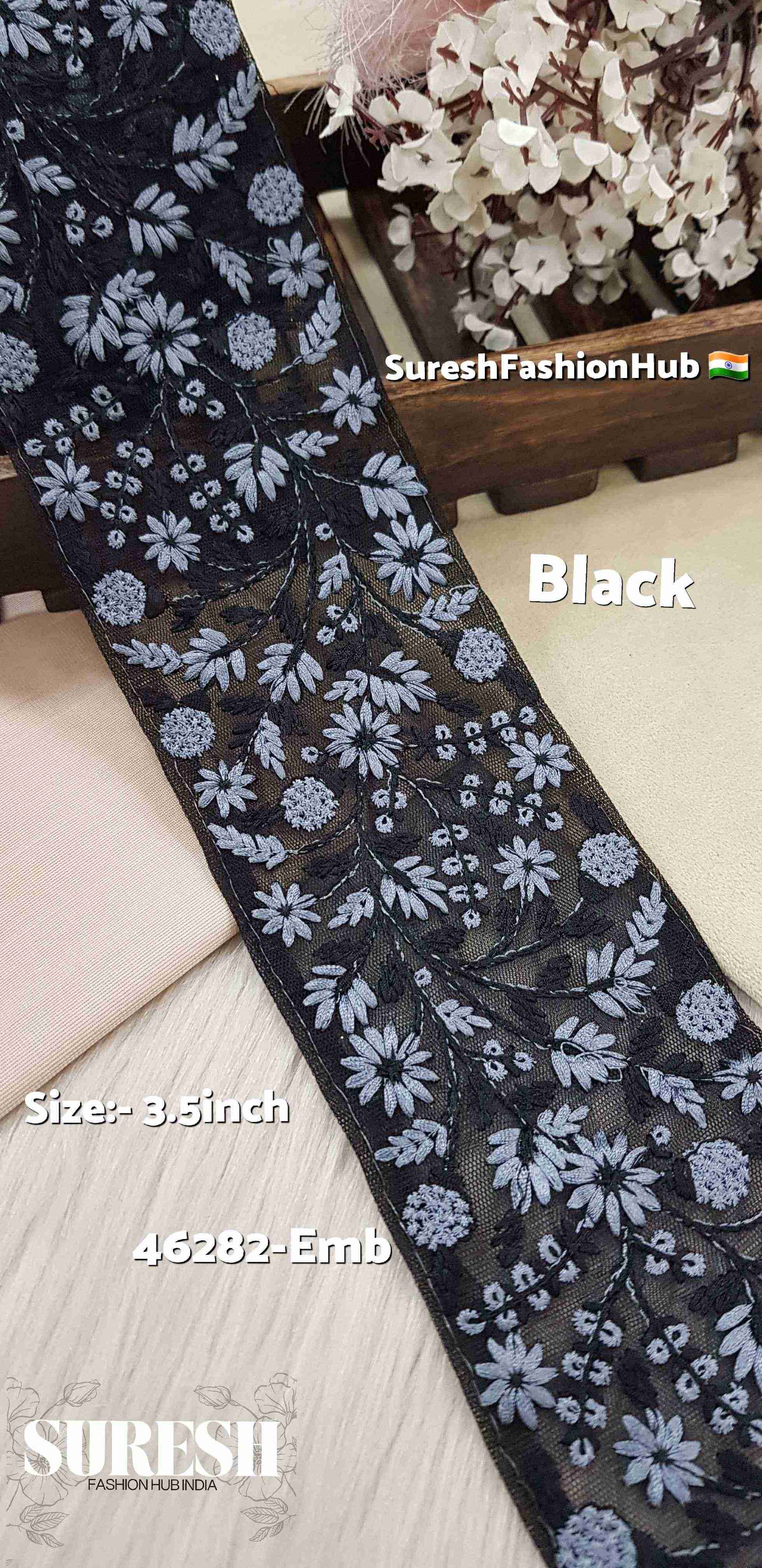 Black Tone-to-Tone Floral Net Lace