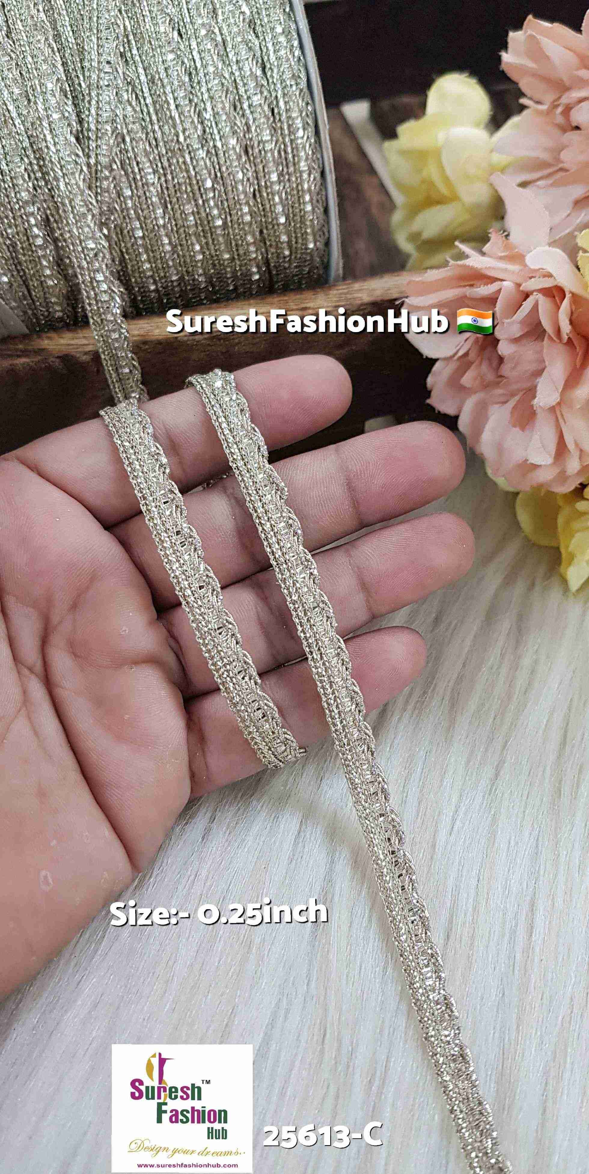 Silver & Light Gold Dori Border Lace