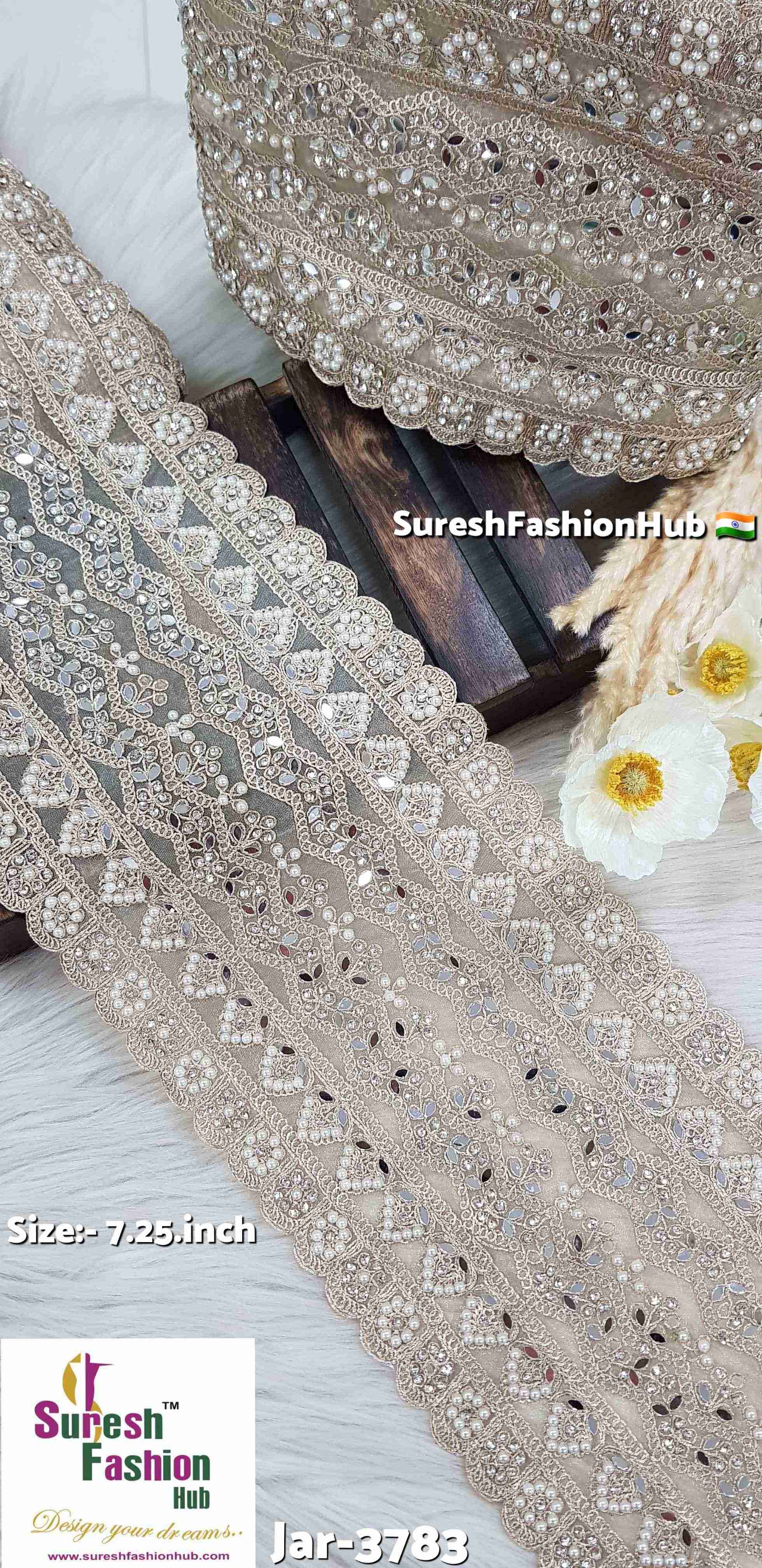 Pearl Organza Double Scalloped Embroidered Lace