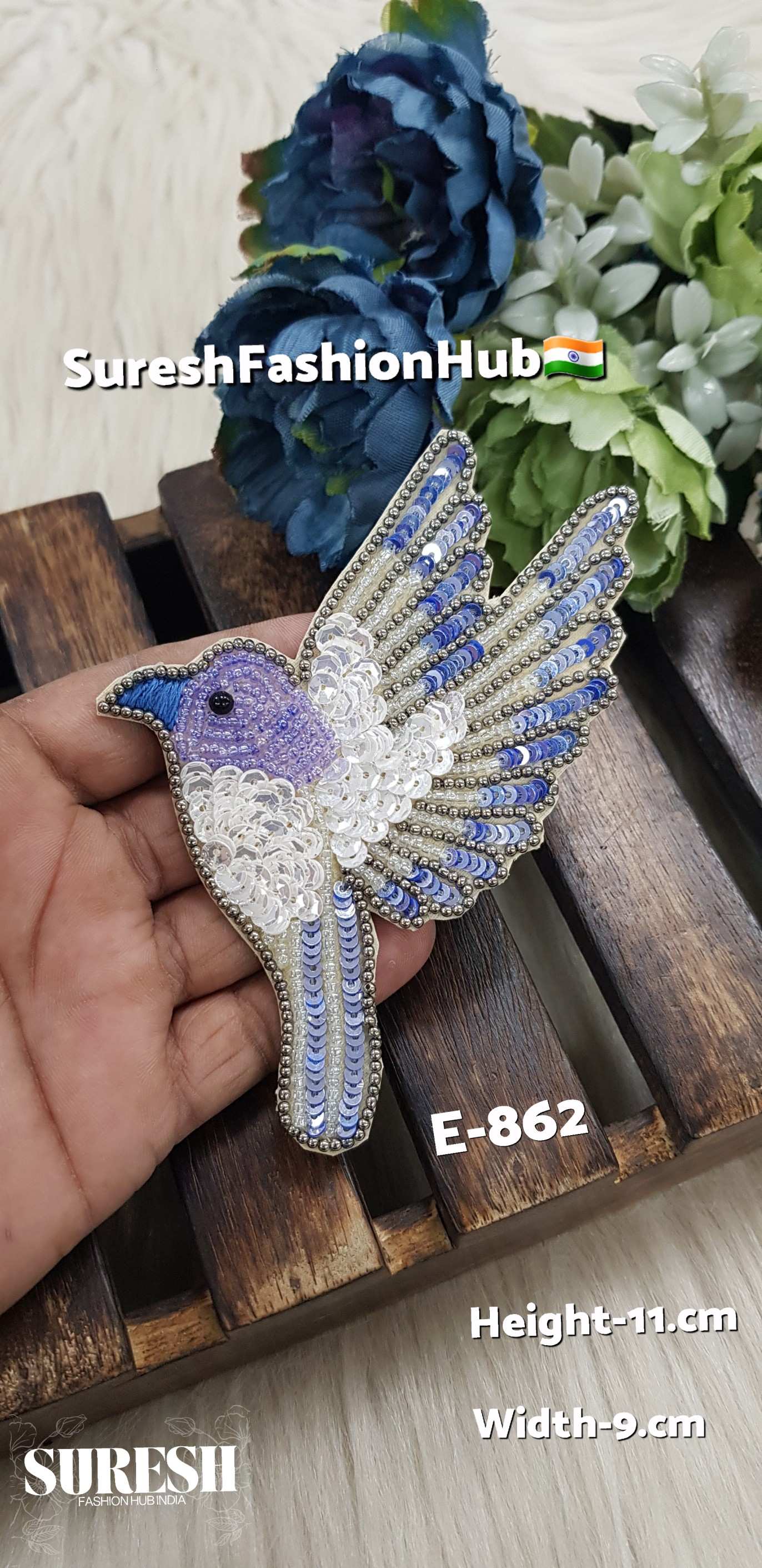 Left Side Facing Light Purple Blue + White Dove Patch