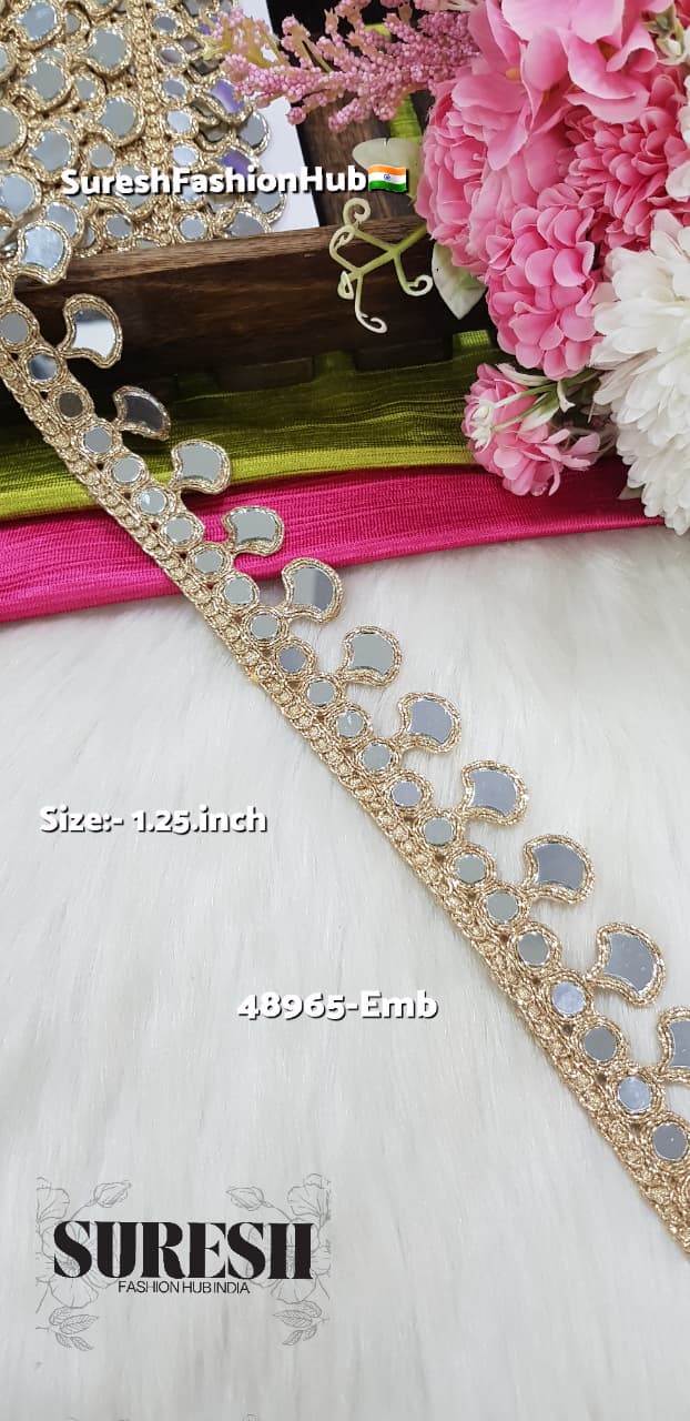 Glitter Hanging Real Mirror Designer Lace – 48965-Emb