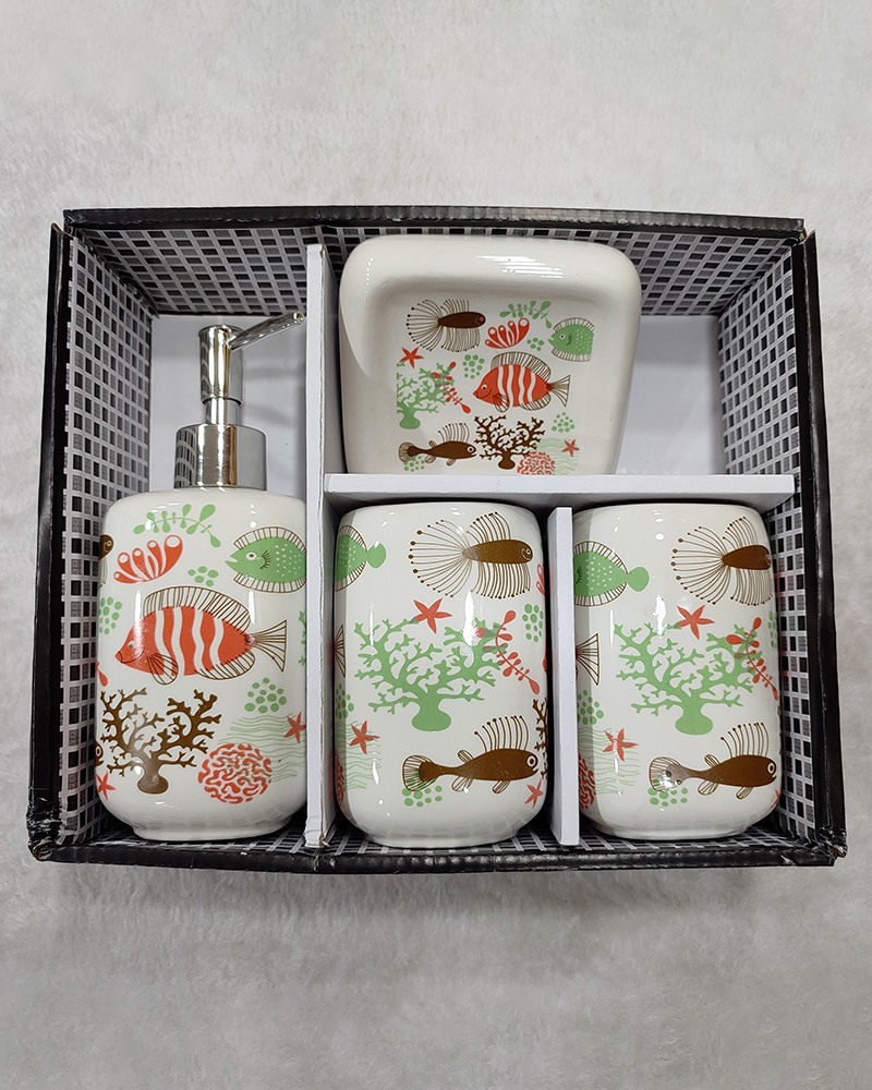 Order Happiness Beautiful MultiColor Bathroom Accessories Set of 4, 1 Soap Dispenser, 1 Soap