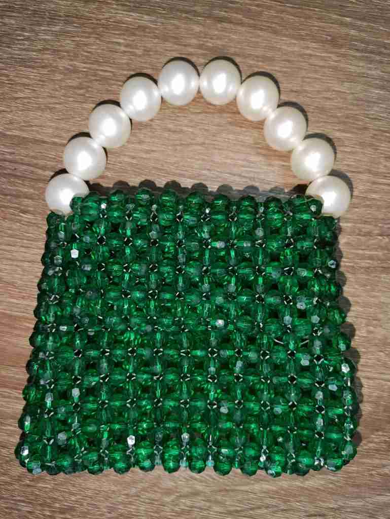 Green Minitial Bag with Pearl Handle