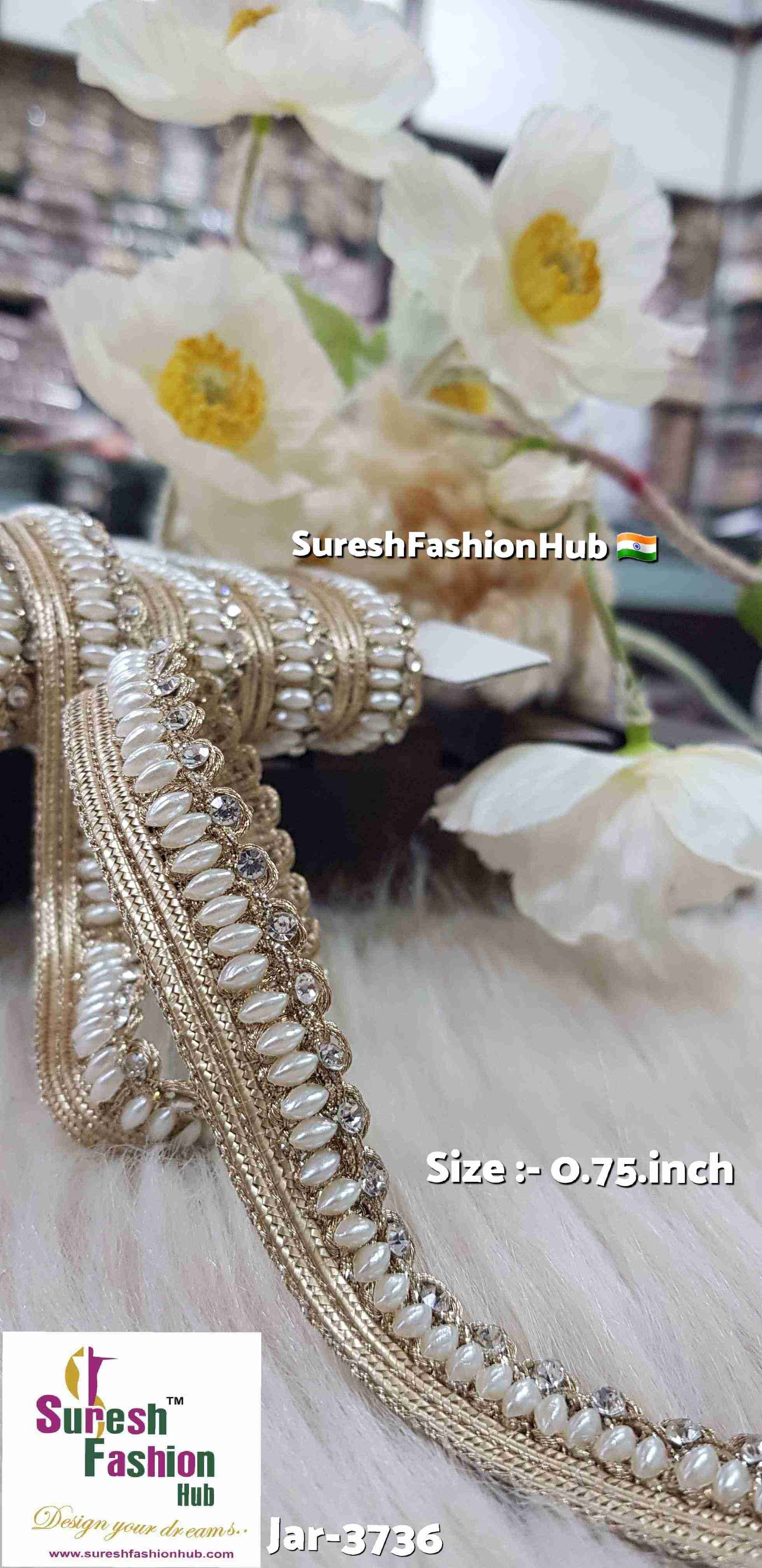 "Elegant Pearl Shade Jhalar Lace Trim for Ethnic Fashion"