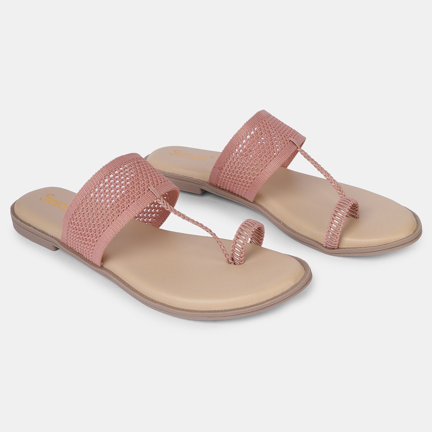 Elegant Sawadi Pink Textured Toe-Ring Flat Sandals for Women - Shop Stylish Casual Sandals at Sawadimart