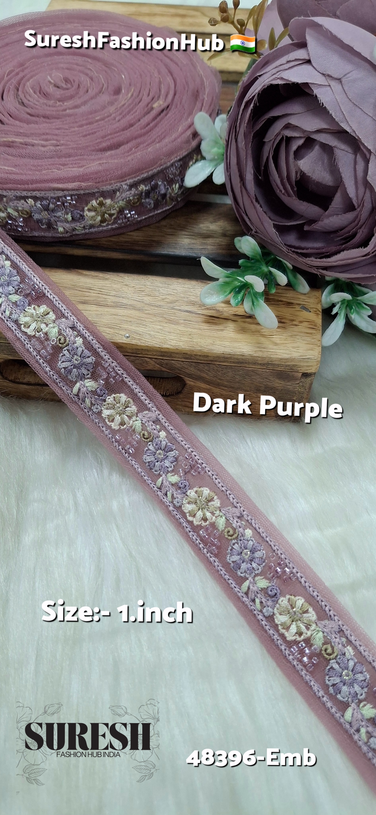 Dark Purple Multicolor Thread Bead Embroidery Lace