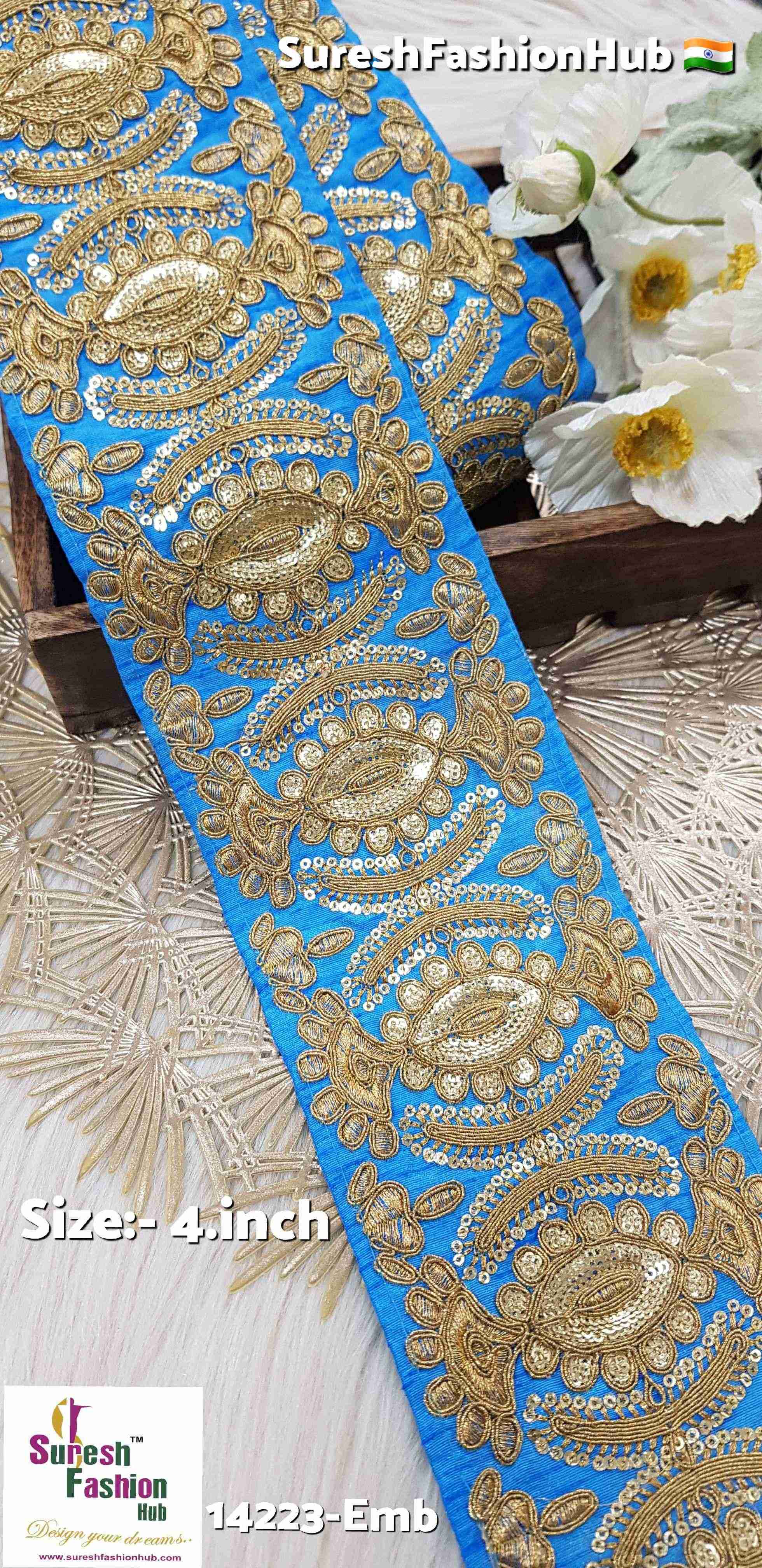 Sky Blue Floral Zari Embroidered Lace