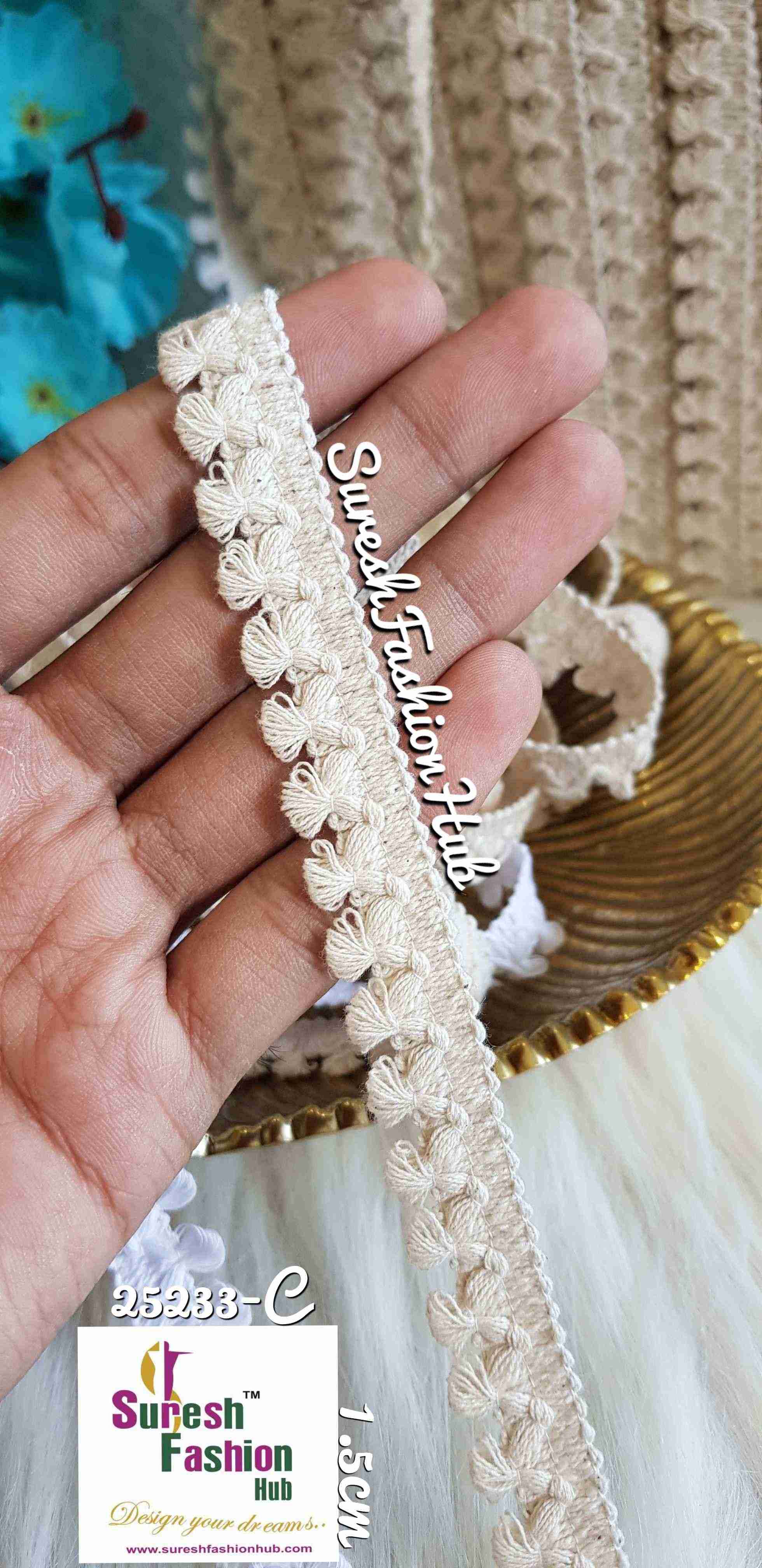 Off White Crotchet Trim With Tiny Tassel Attachment From Suresh