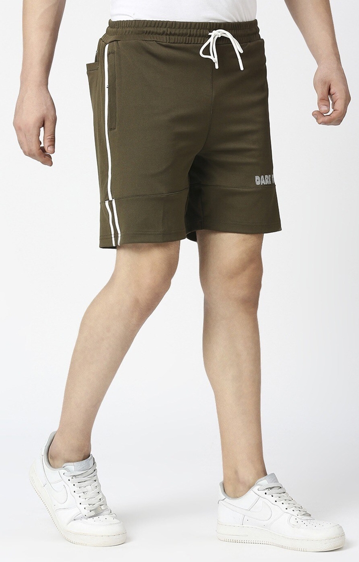 Men's Green Polyester Solid Short