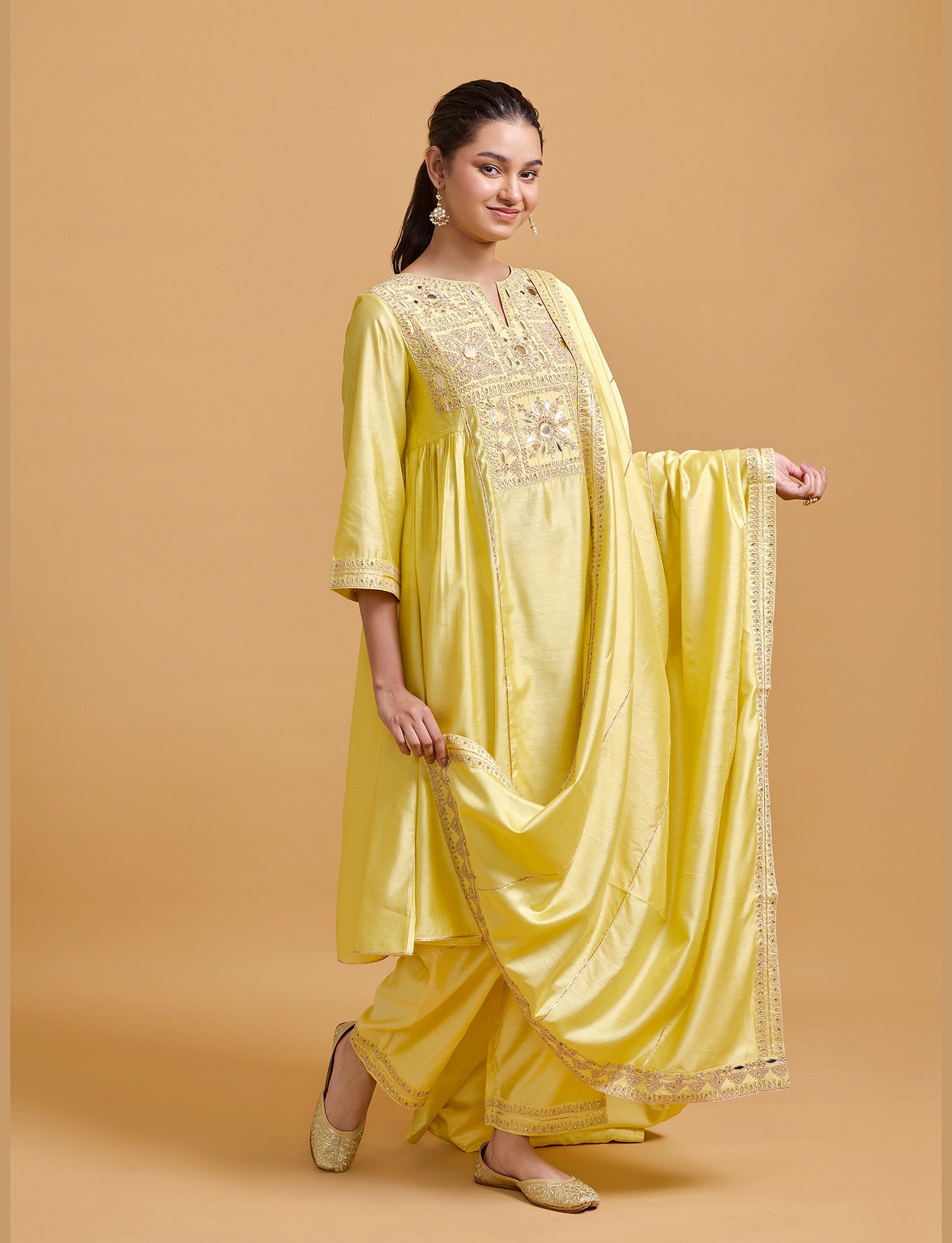 Zeenat Yellow Gathered Kurta Set