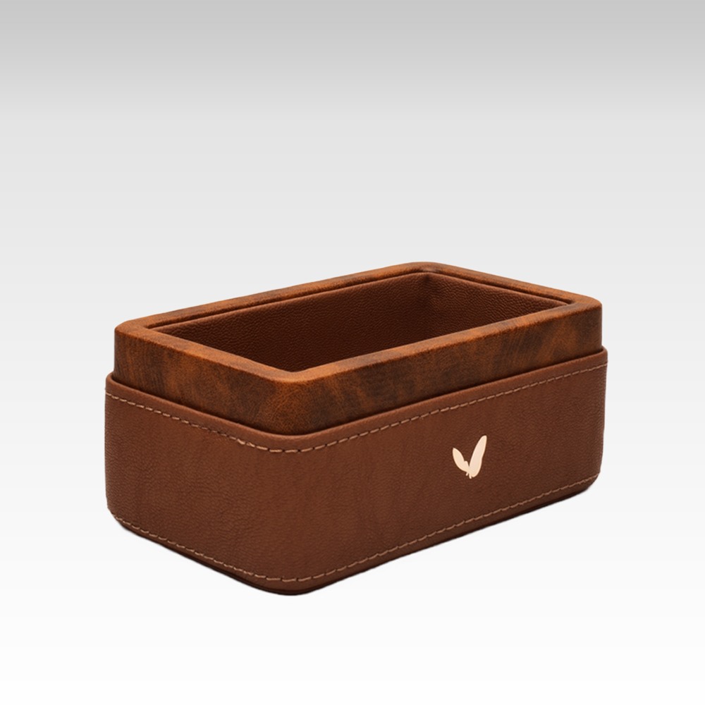 Rectangular Visiting / Business Card Holder for Desk in Premium Faux Leather | Rectangular | Size: 4.75x2.75x2(H) Inches | Lycra Series | Camel