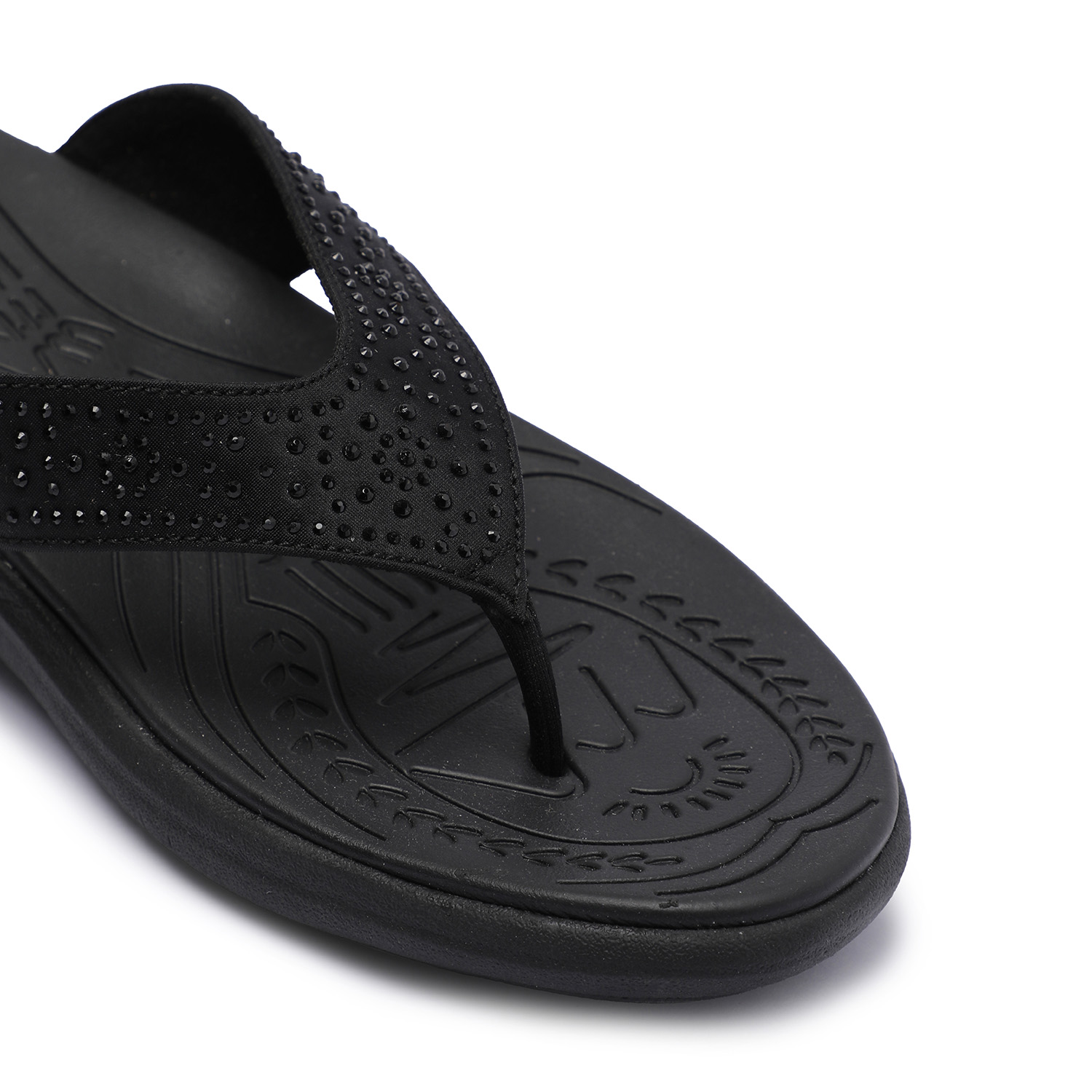 Women Black Embellished Flip-Flops with Textured Sole