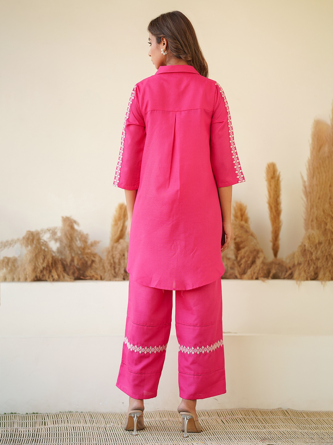 COTTON BLENDED PINK EMBRODIERD CO-ORD SET