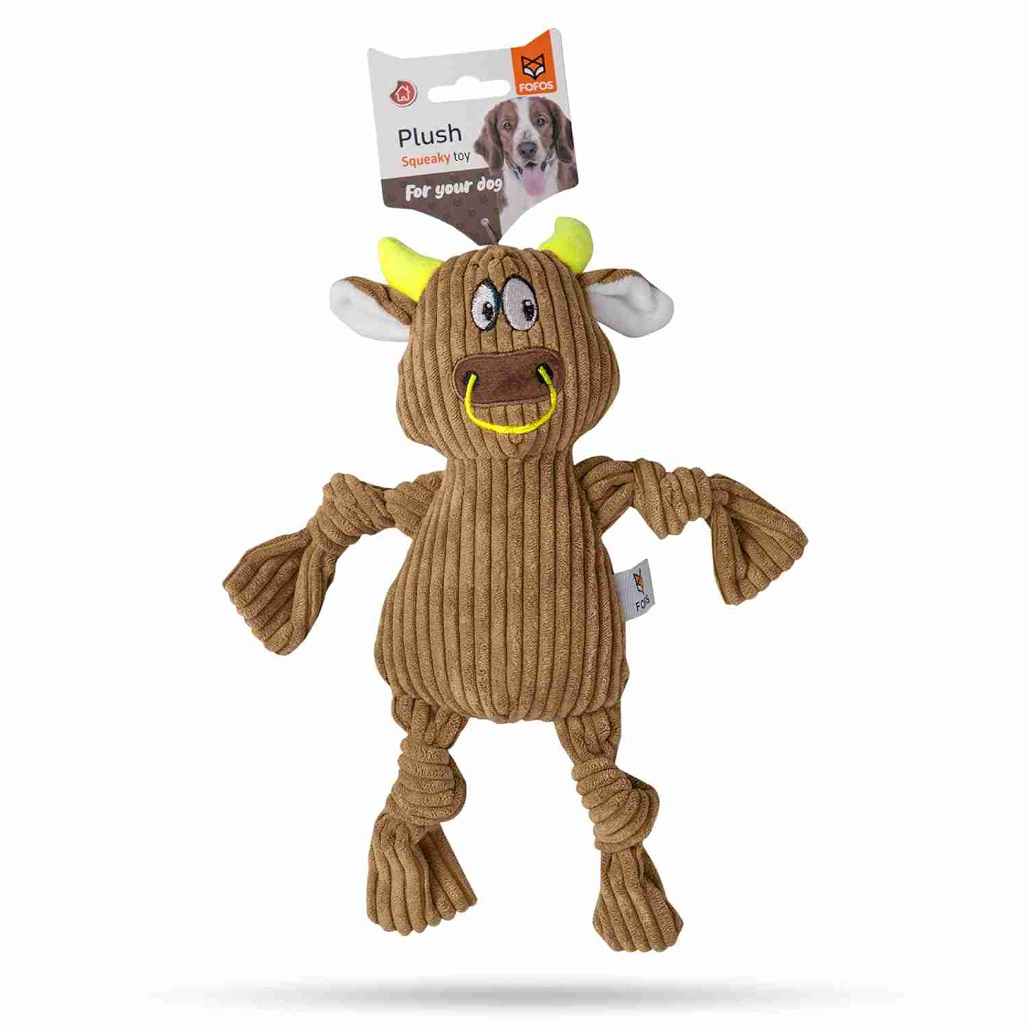 Barkbutler Fofos Fluffy Cow Brown Squeaky Plush Toy for Puppies and Dogs