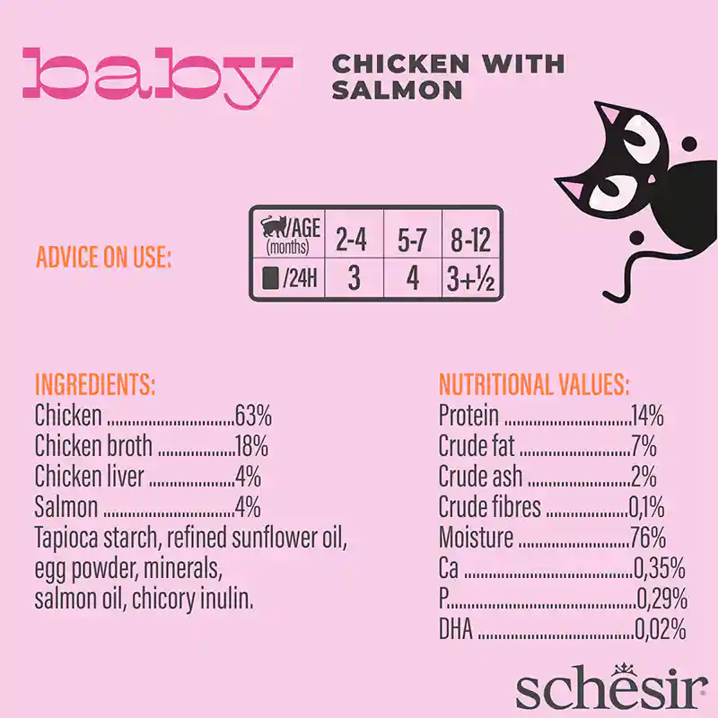 Schesir Baby Kitten Wholefood Chicken and Salmon Wet Food, 70g