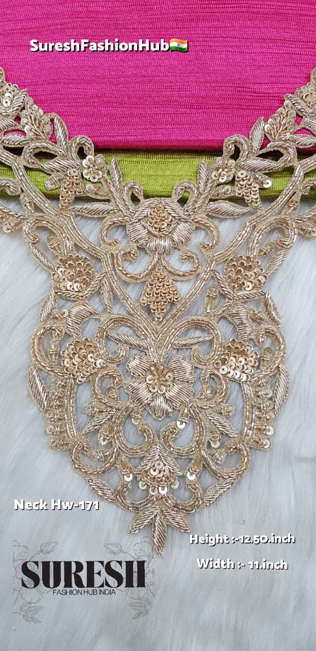 Pearl Gold Royal Handmade Zardosi Neck with Sleeves – HW Neck 171