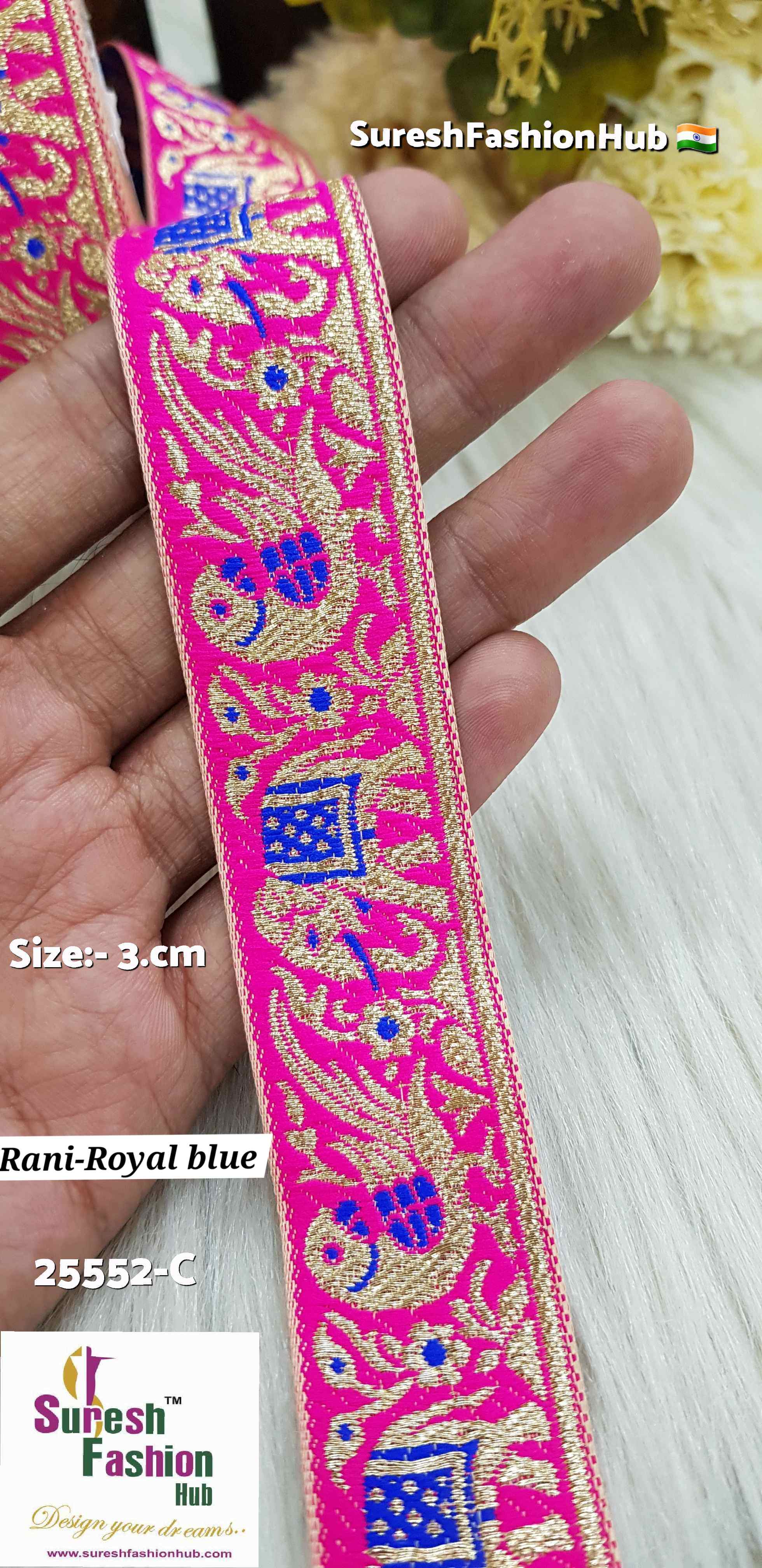 Rani & Royal Blue Color Elephant Parrot Banarasi Lace