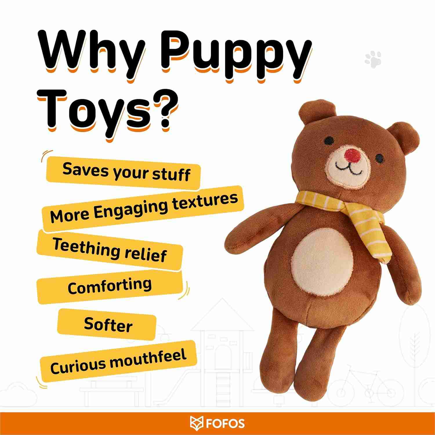 Fofos Fluffy Puppy Toy Bear, Brown