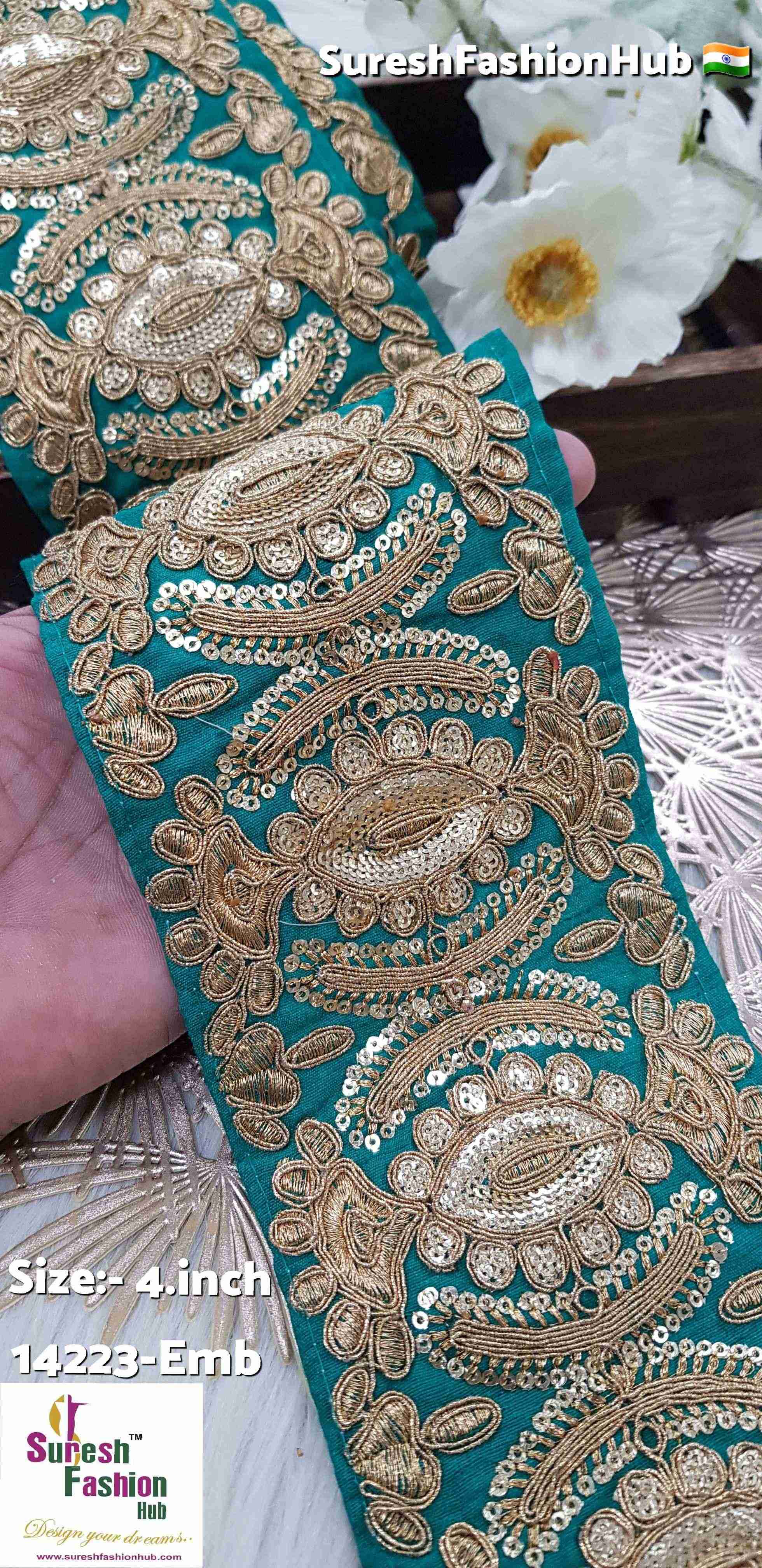 Rama Green Floral Zari Embroidered Lace