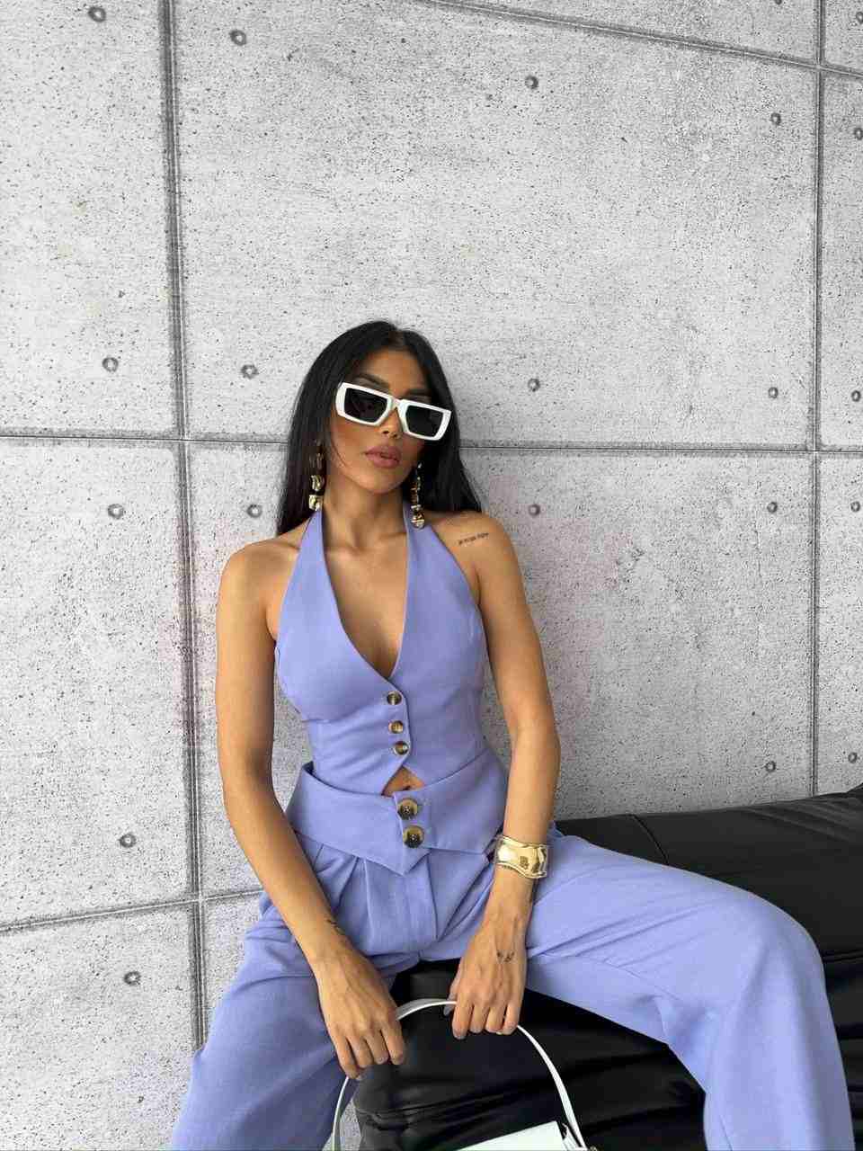 Lilac cropped waistcoat with pants co-ord set