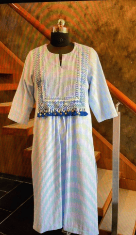 Babyblue Linen Yok Emroidered Top   