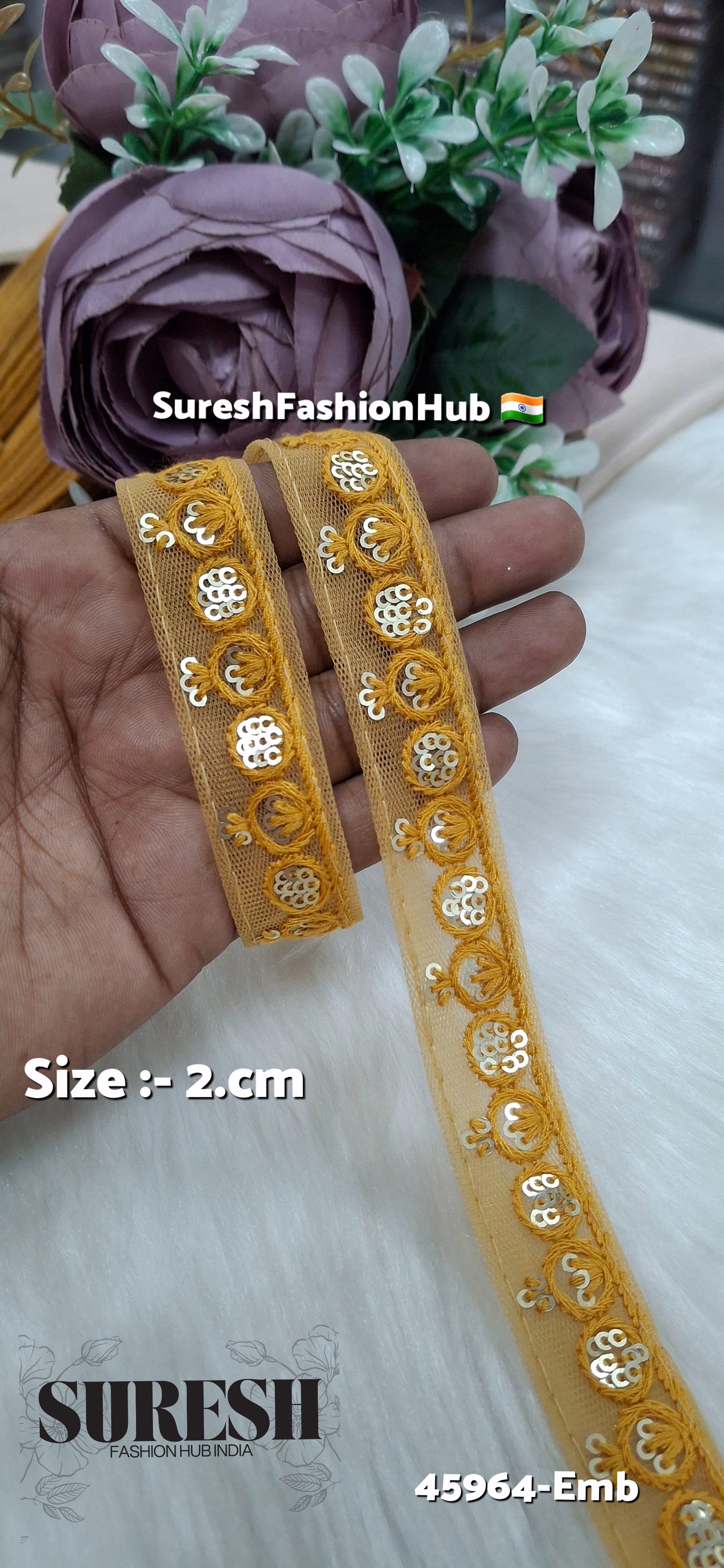 Mustard Tone-on-Tone Net Embroidery Lace