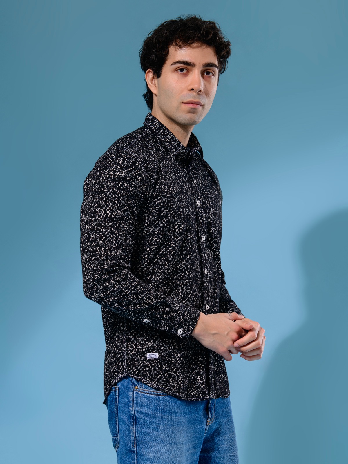 ALBION MENS ECOHAWK BLACK PRINT SHIRT