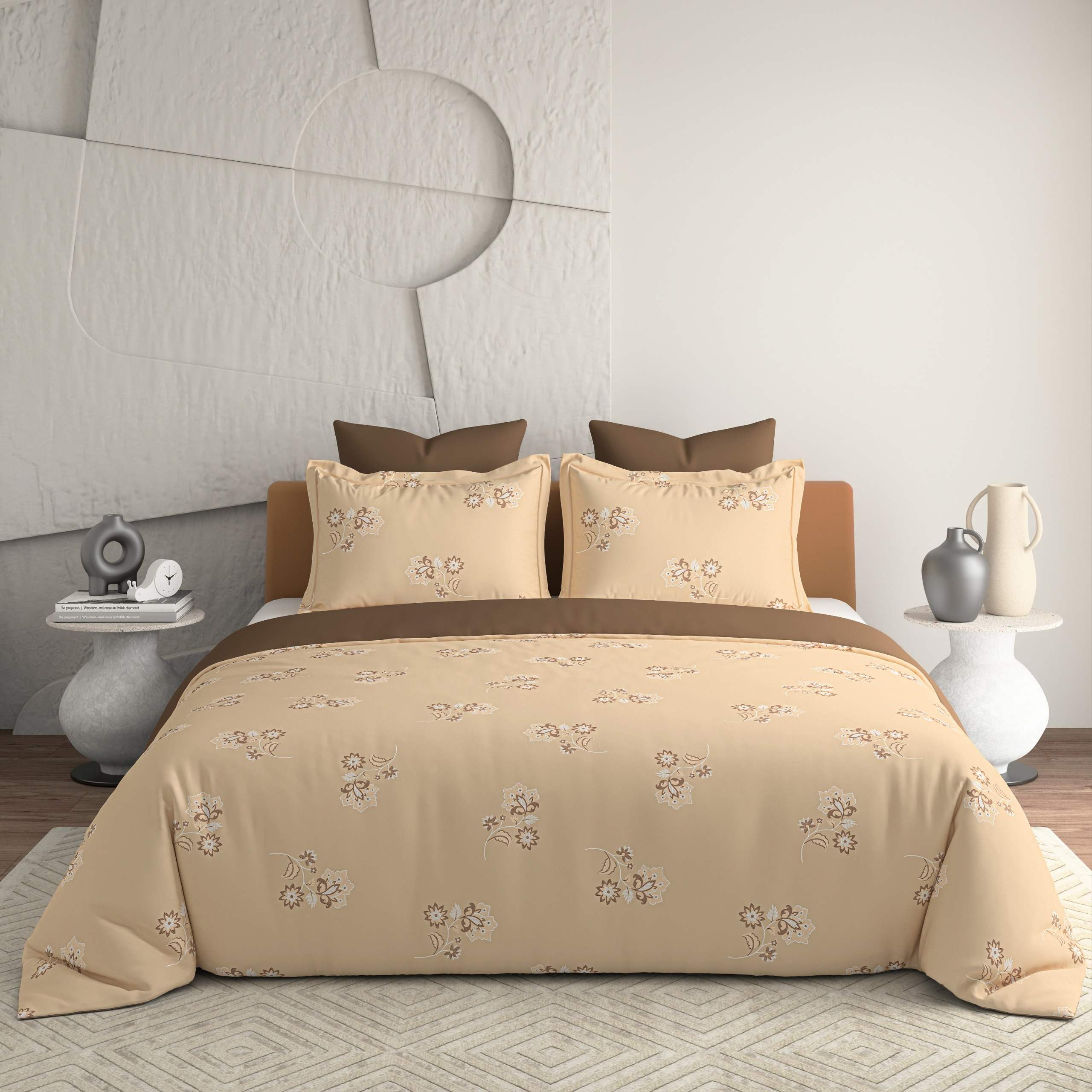 Bellagio Jovial Stonish Beige Cotton 3pc King Size BedSheet Set