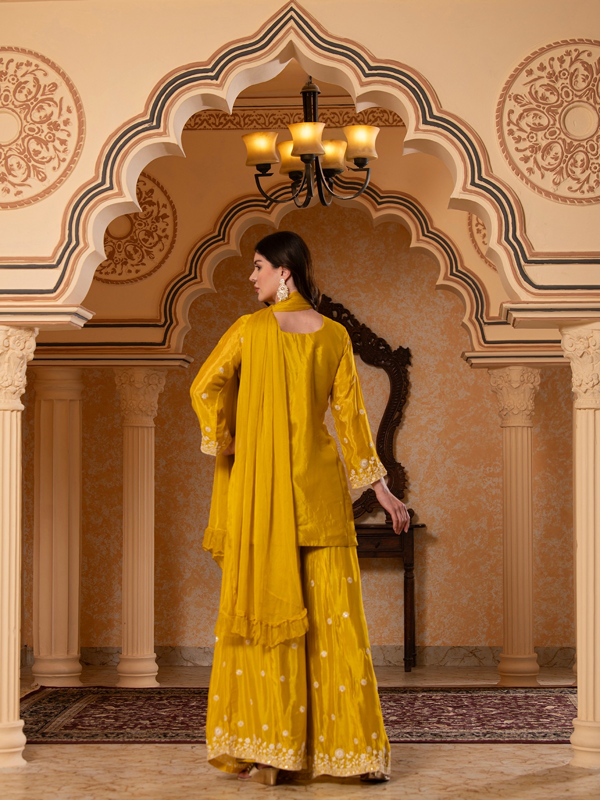 ALBION FANCY LADIES ETHNIC YELLOW KURTI SET