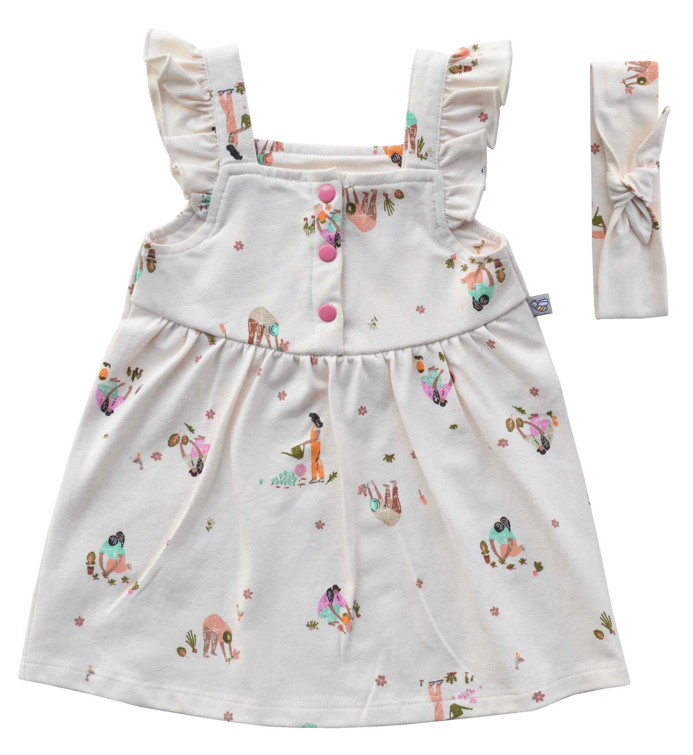 Baby Girls Sleeveless Dress with Headband,Color-Cream