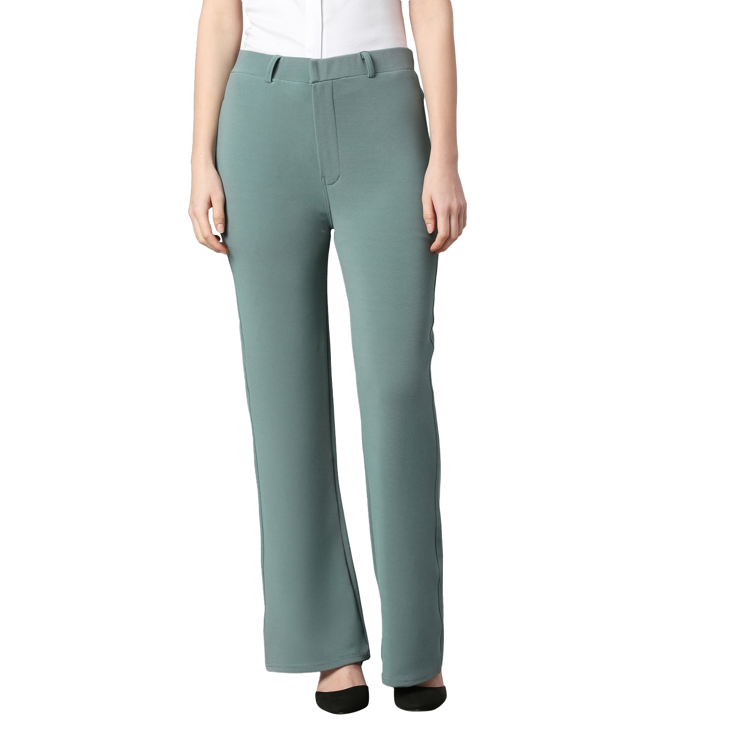 Women's Olive Cotton Lycra Regular Fit Pant