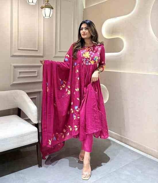 Pink Threaded Whisper Kurta Sets with Dupatta