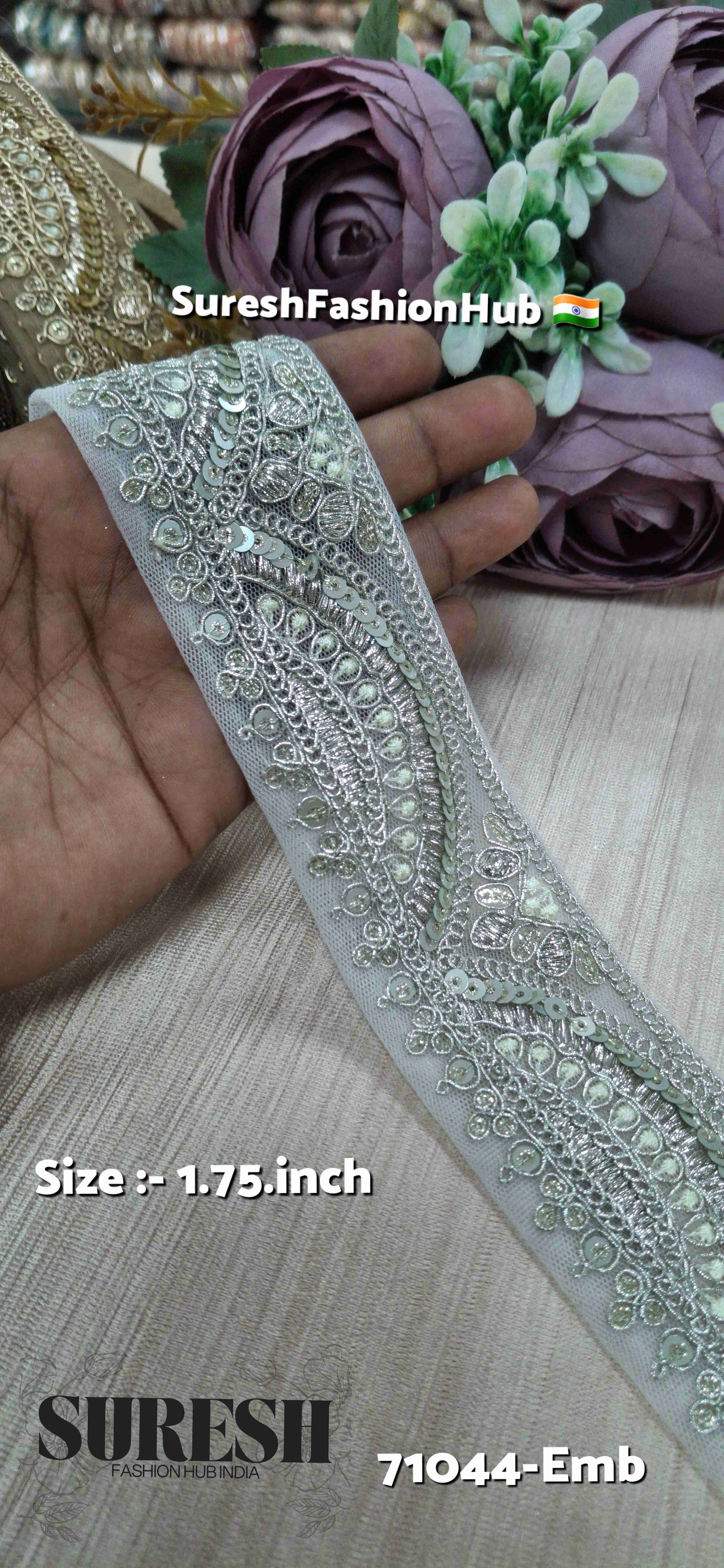 Water Silver Scalloped Embroidery Lace