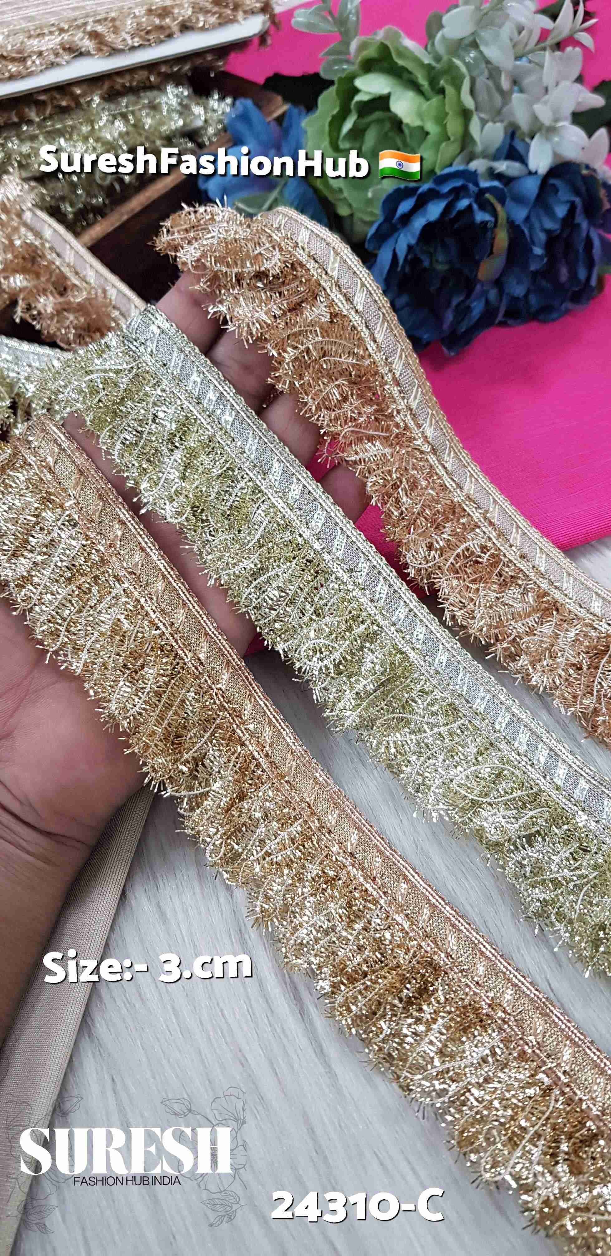Feather-Inspired Jhalar Lace Pearl Gold