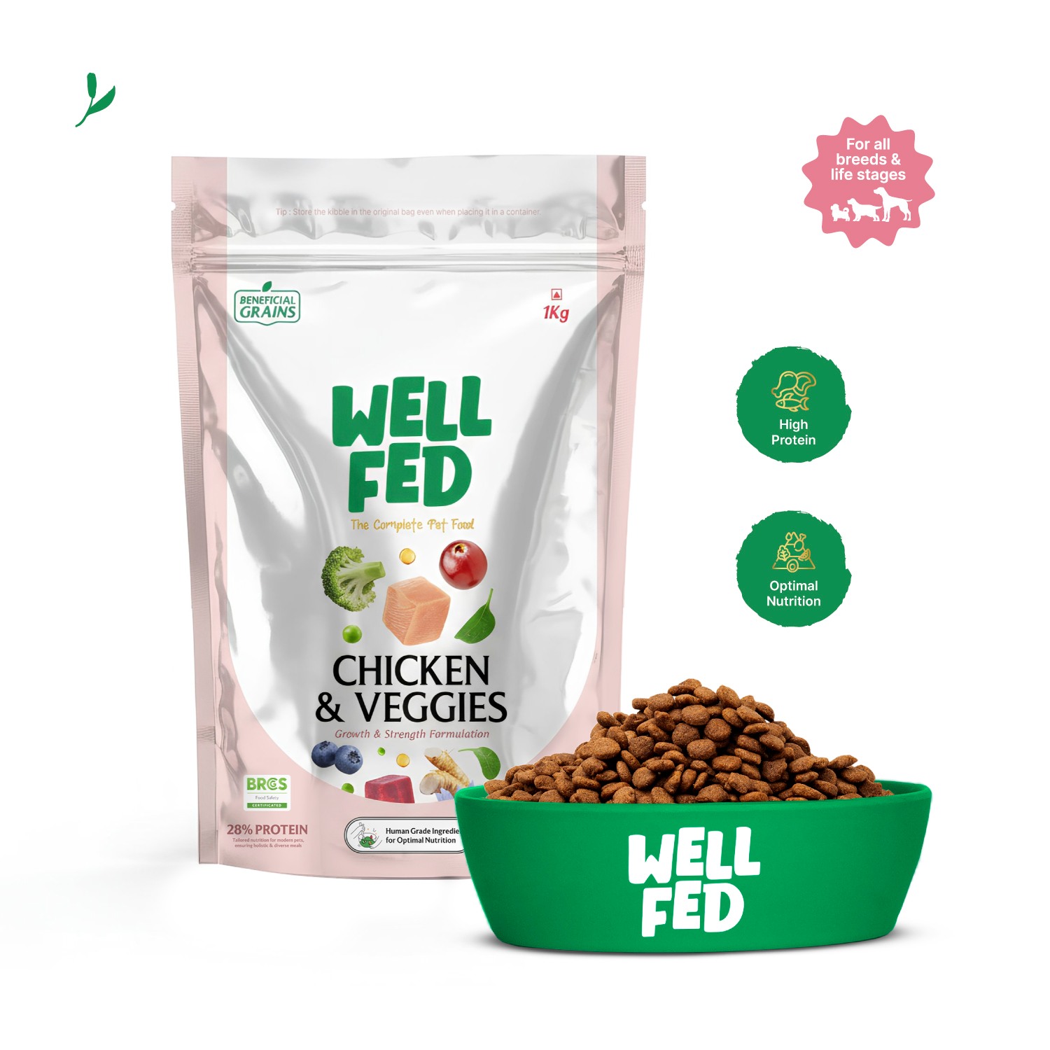 Well Fed Beneficial Grain Chicken and Veggies Dry Food for Dogs
