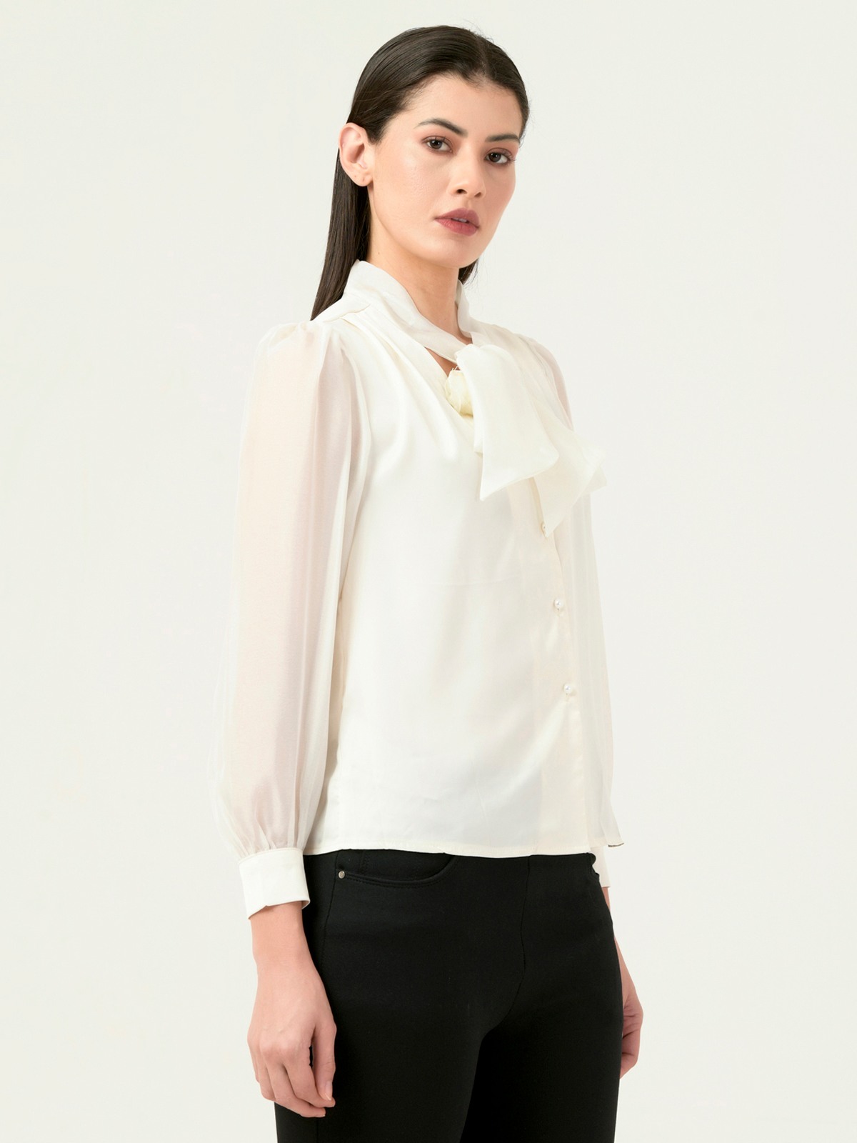 Albion Women Smart Premium Cream Blouson Top