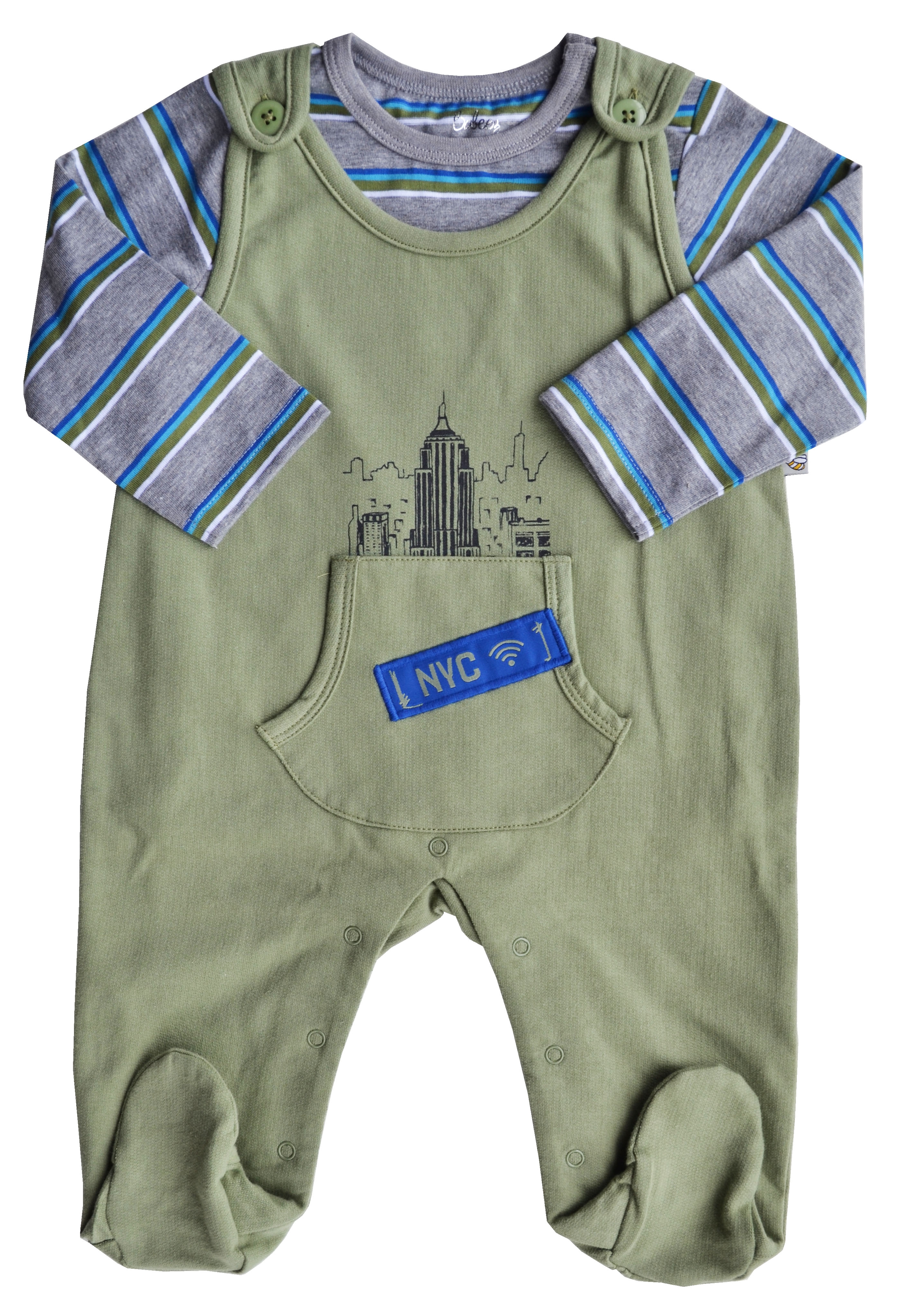 Babeez | Stripe T-Shirt With Green Long Romper Set (French Terry) undefined