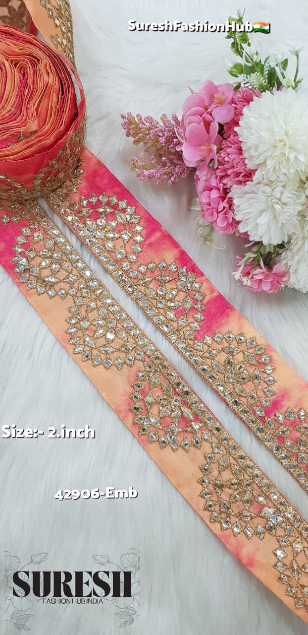 Dyed Peach Geometric Foil Mirror Fabric Lace – 42906-Emb