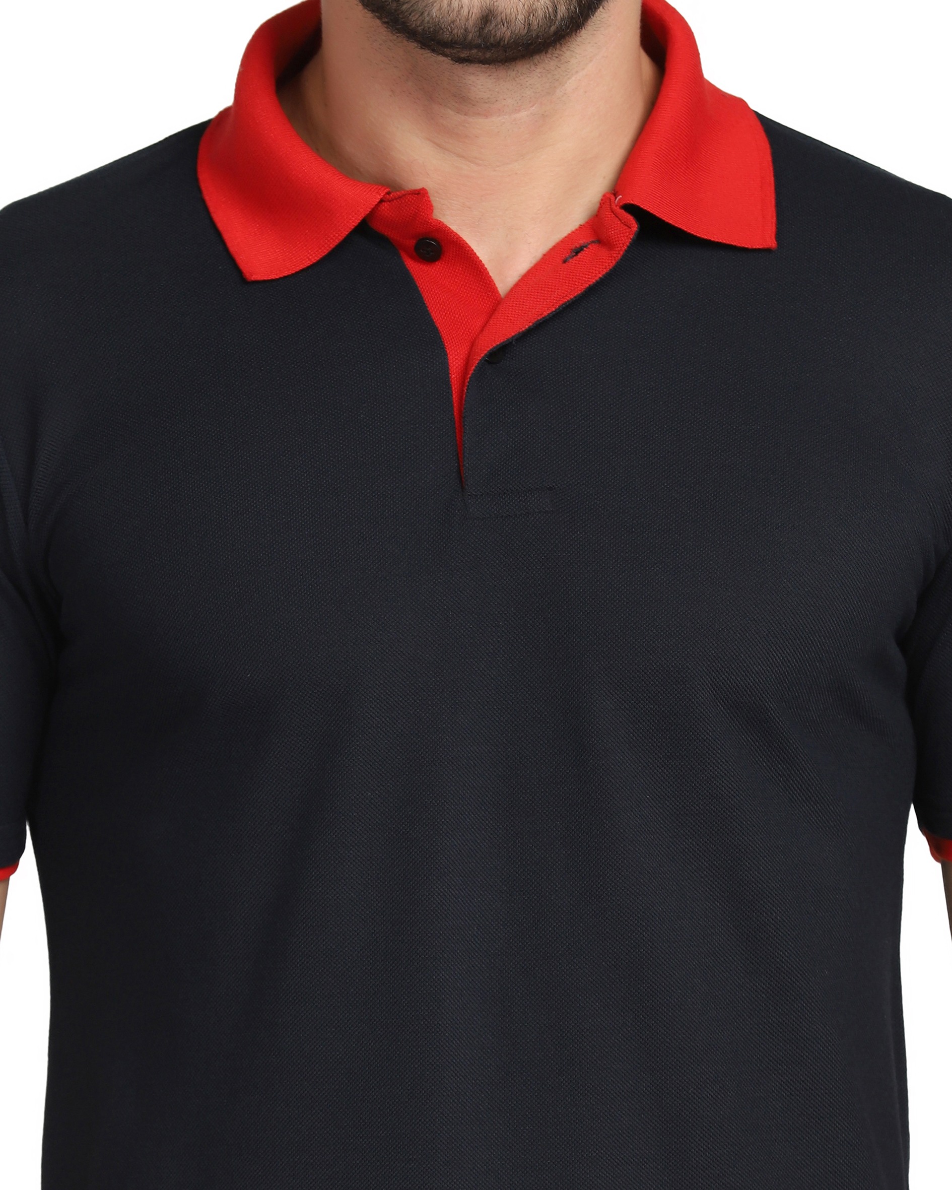 Dark Navy Blue Polo With Red Collar 