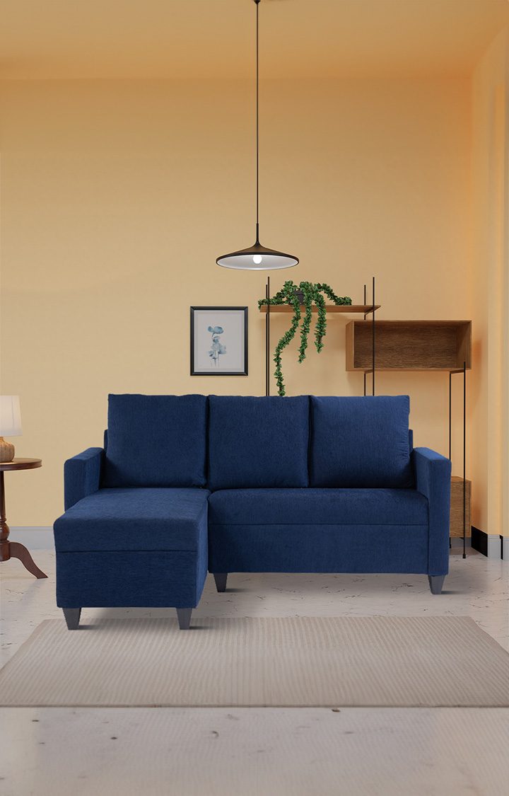 neudot Saya RHS Sectional Sofa for Living Room |4 Person Sofa| Premium Fabric with Cushioned Armrest | 12 Months Warranty| Solid Wood Frame| 4 Seater in Saya Blue Color DIY(Do-It-Yourself)