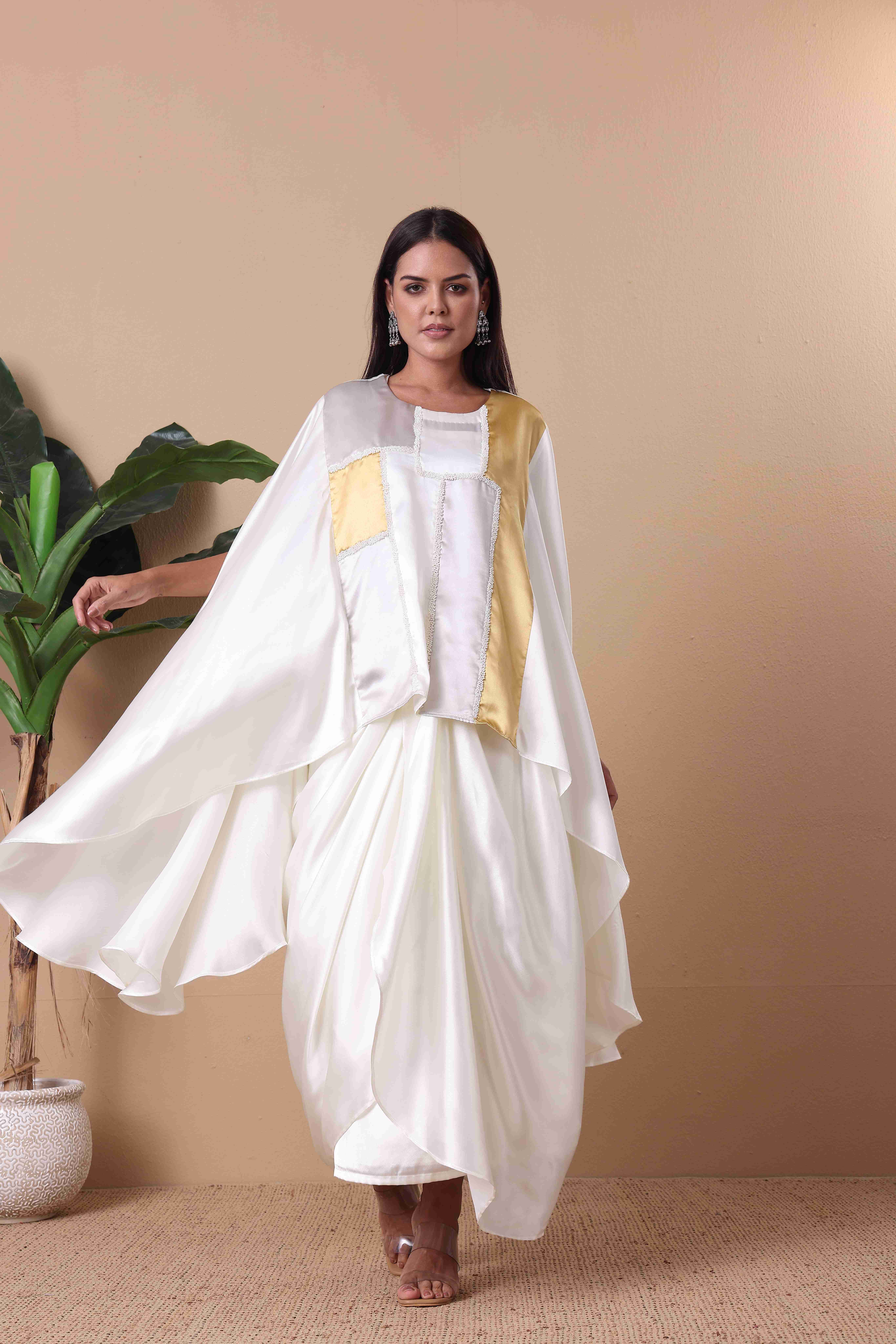 Ivory Cape Set with Gold and Silver Detailing