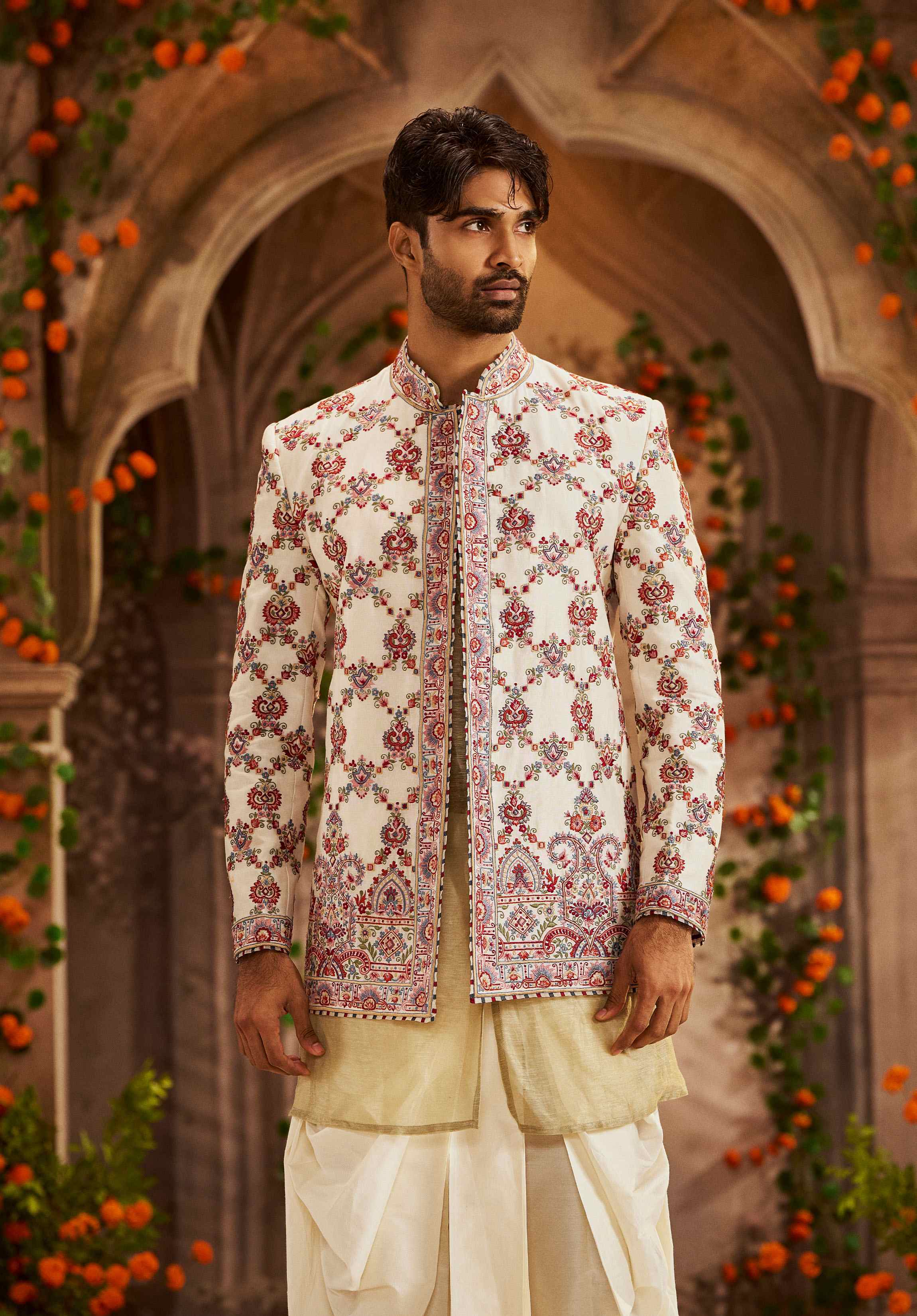 Off White Chanderi Bandgala