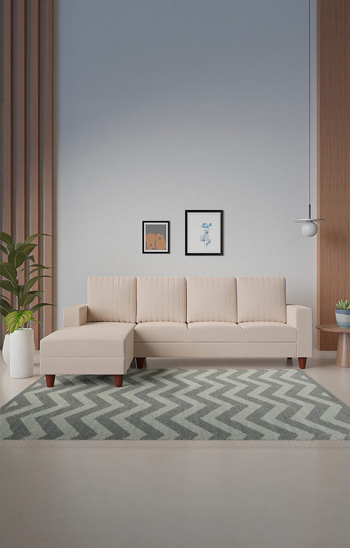 neudot Roman RHS Sectional Sofa for Living Room |6 Person Sofa|Premium Fabric with Cushioned Armrest | Solid Wood Frame|6 Seater in Neo Beige Color