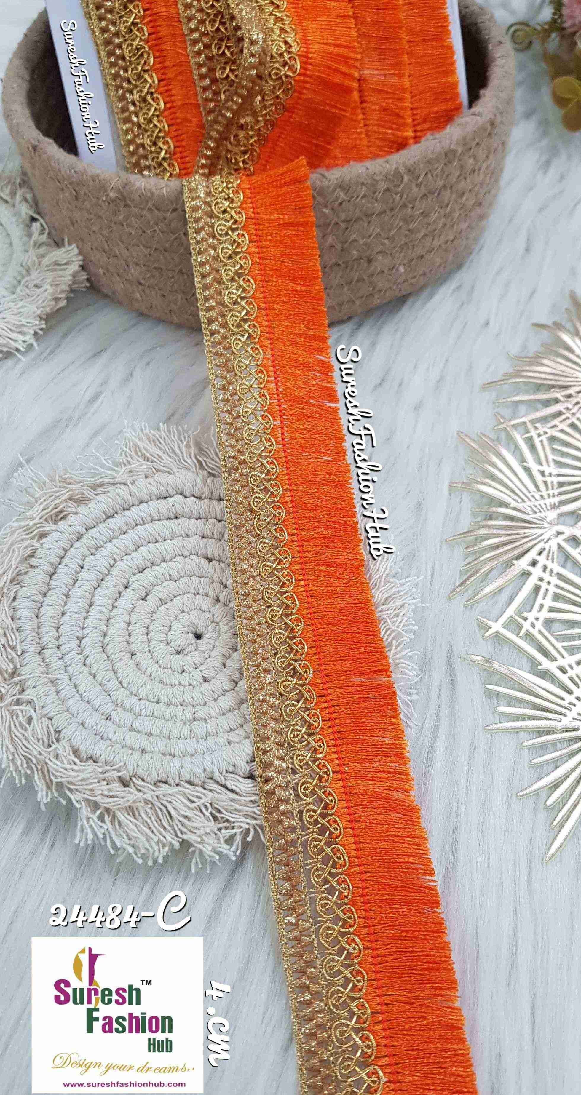 Shimmer Orange Thread Tassel Lace