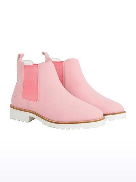 Women's Pink Solid Closed Toe Synthetic Leather Boots