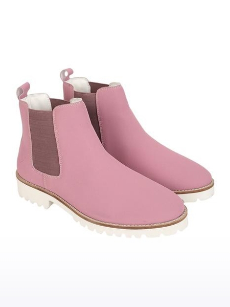 Women's Pink Solid Closed Toe Synthetic Leather Boots