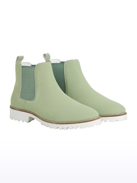 Women's Green Solid Closed Toe Synthetic Leather Boots
