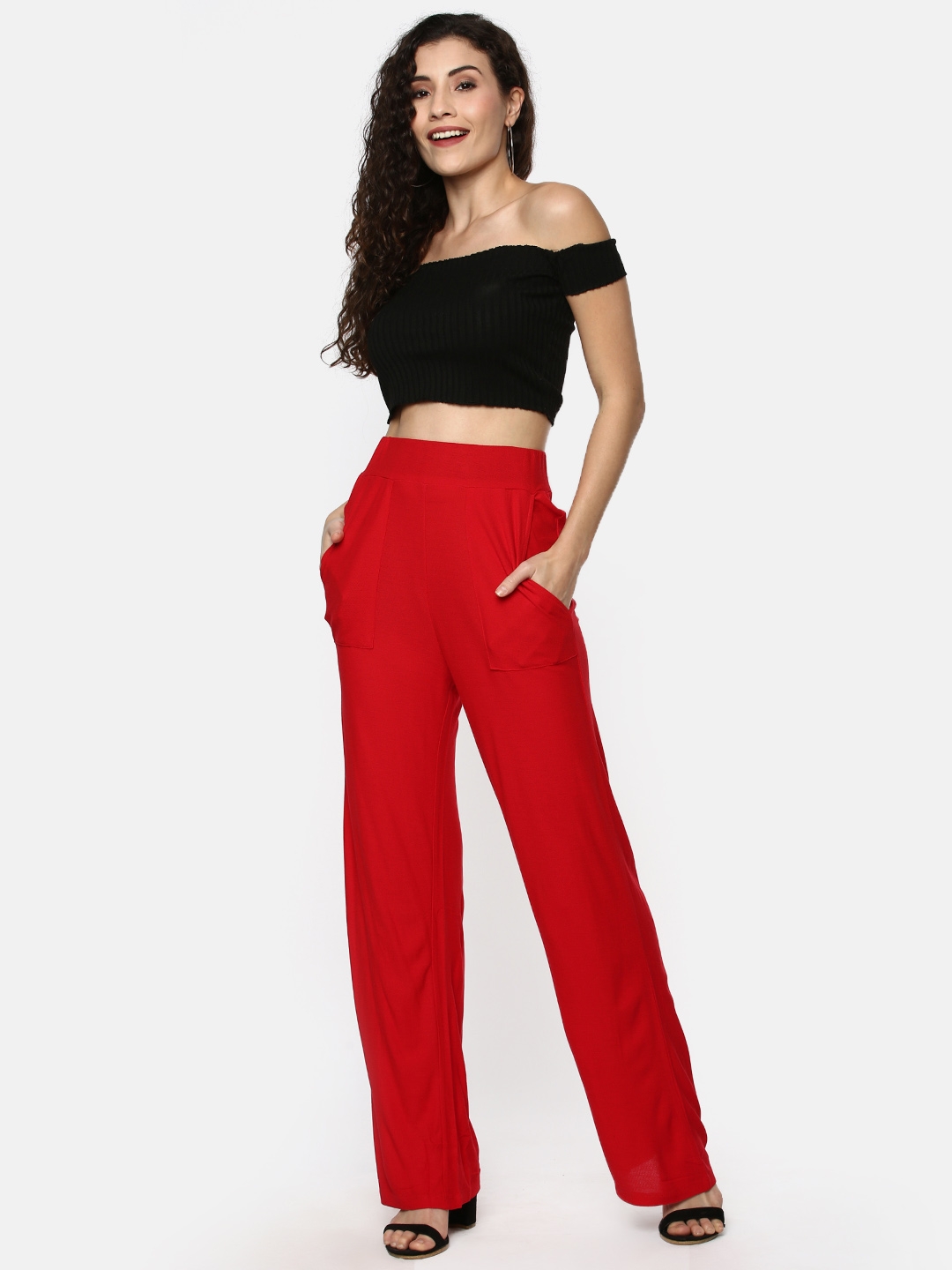 Y CAN F | YCANF Women's Casual Red Palazzos 3