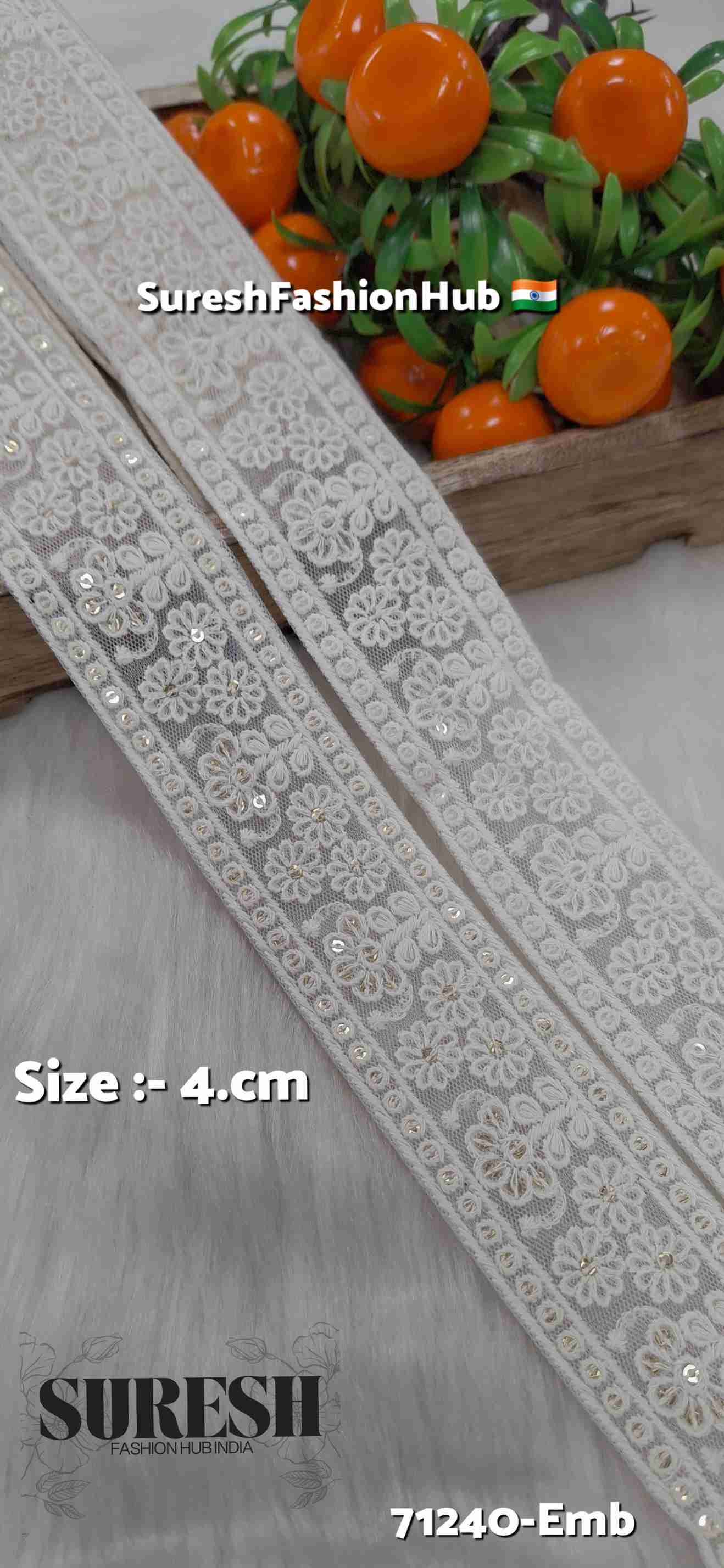 Off-White Floral Lakhnavi Pearl Sequin Border Lace – 71240-Emb