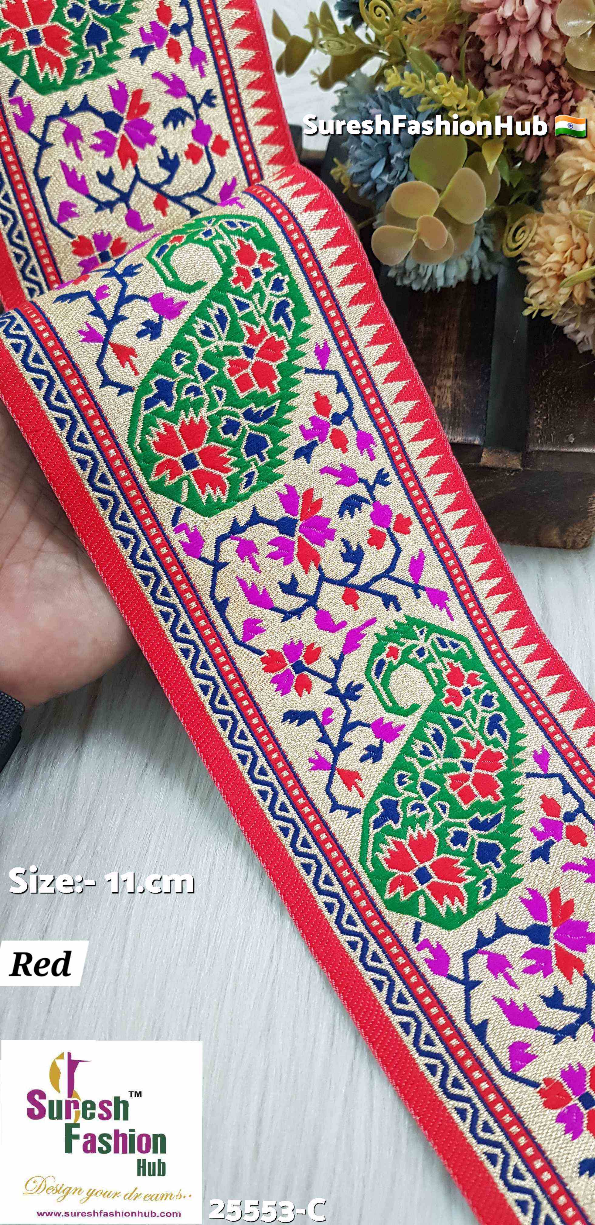 Red Keri Floral Banarasi Border Lace